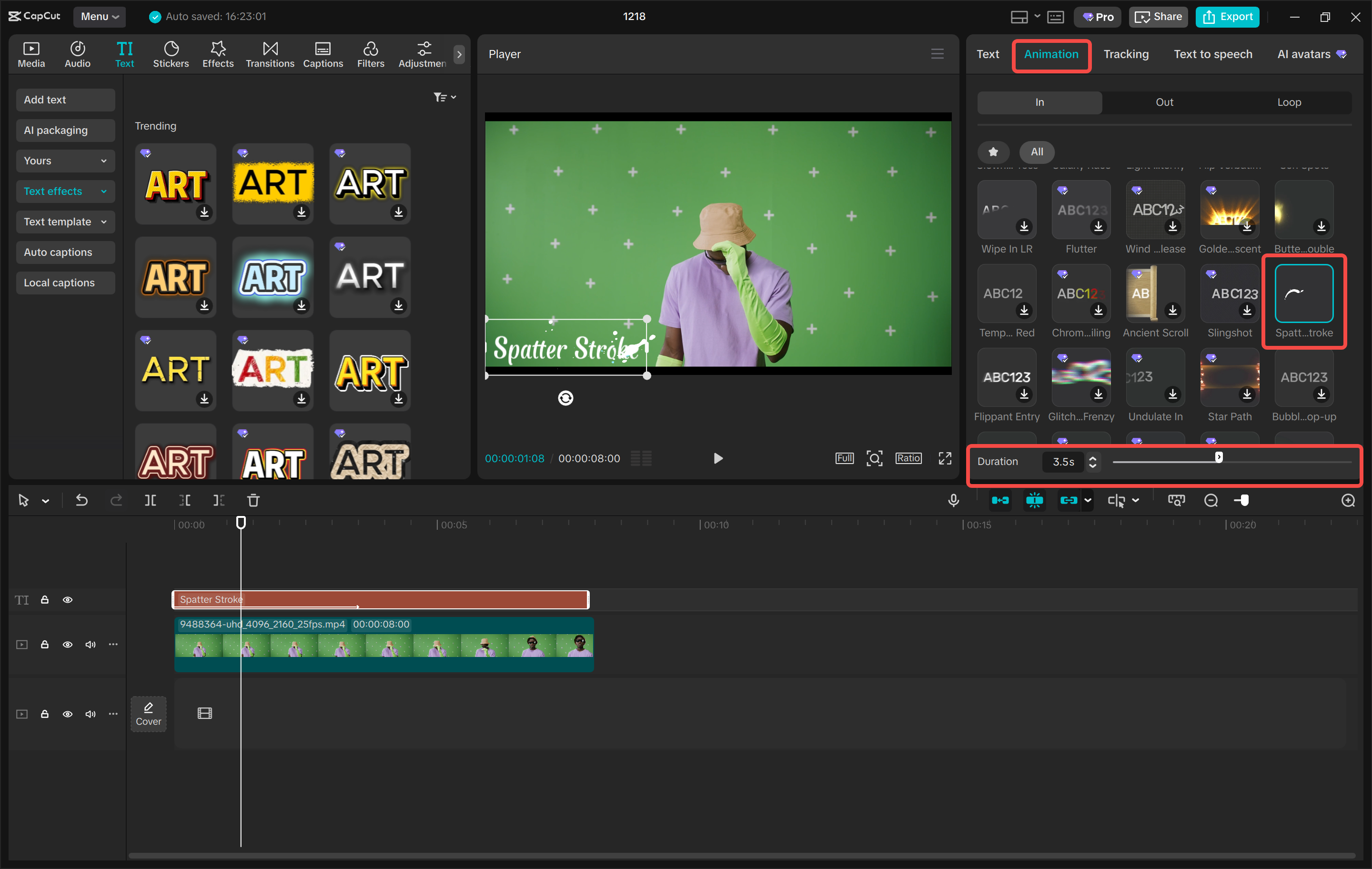 Use the handwriting effect in CapCut