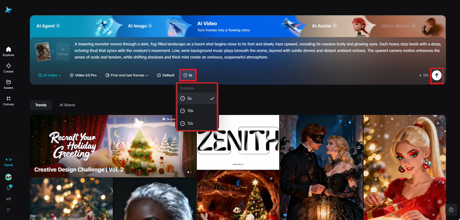 Set the video length and generate