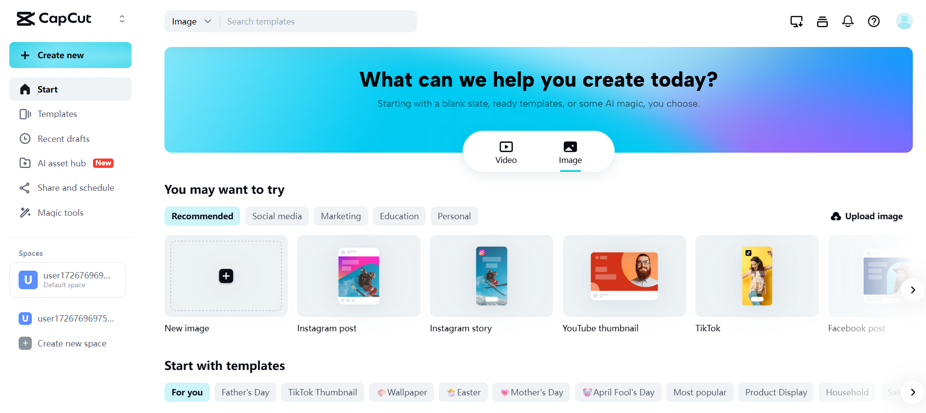 ממשק האינטרנט של CapCut