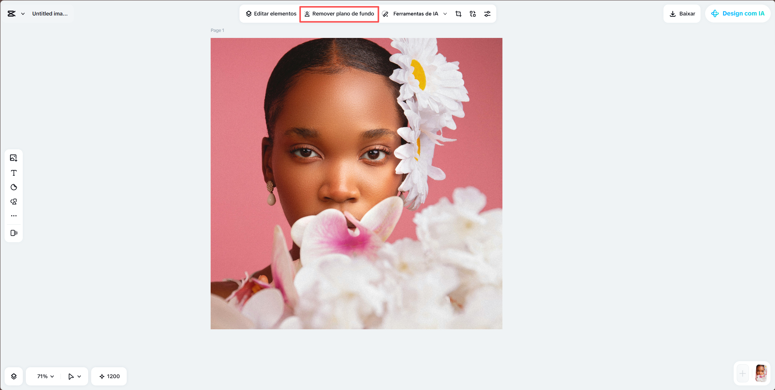 Background removal tool panel in CapCut