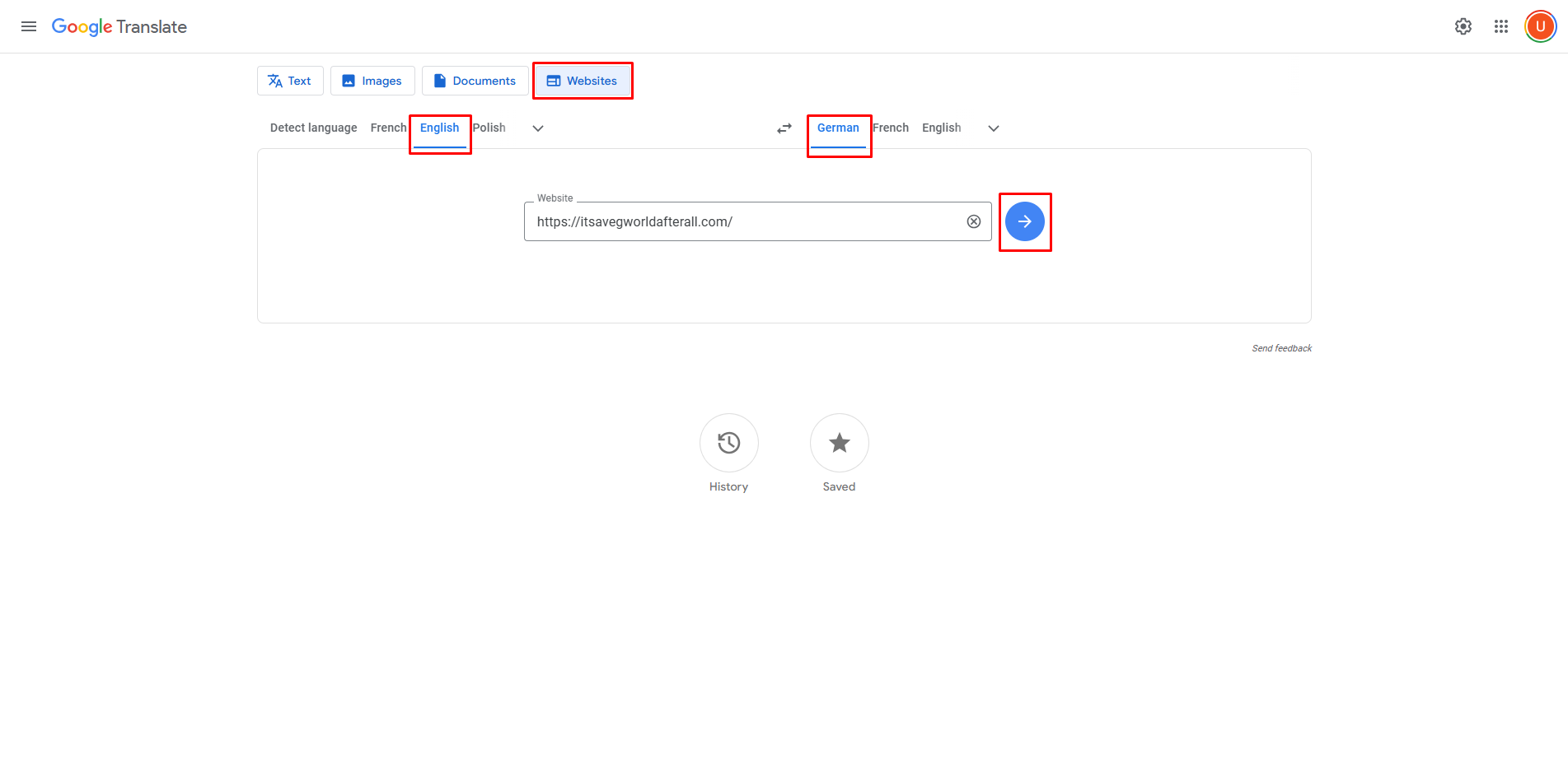 Translating an English website to German with Google Translate
