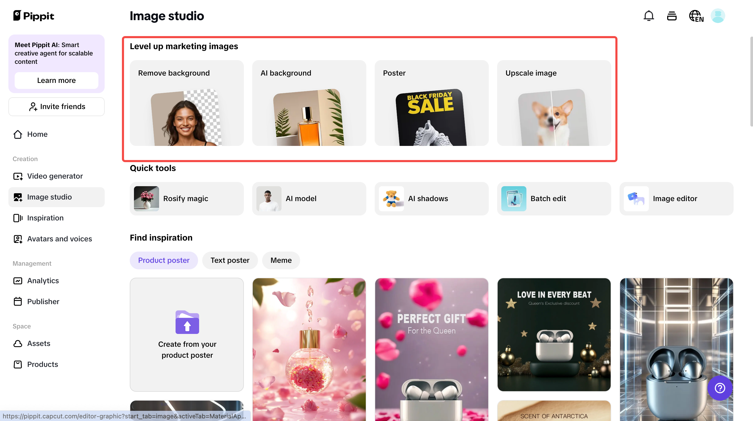 producing product image in Pippit