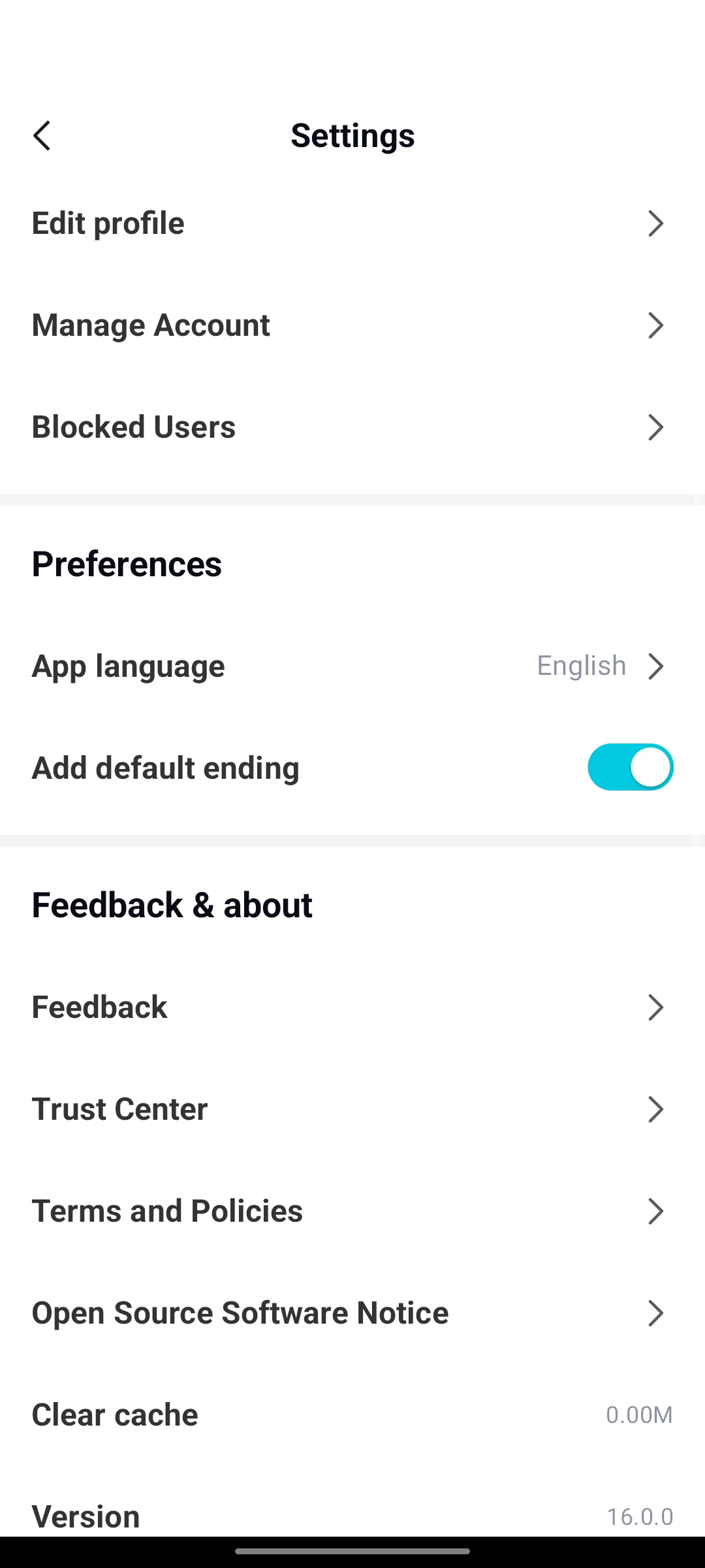 Személyes beállítási felület a CapCut mobil verzióján