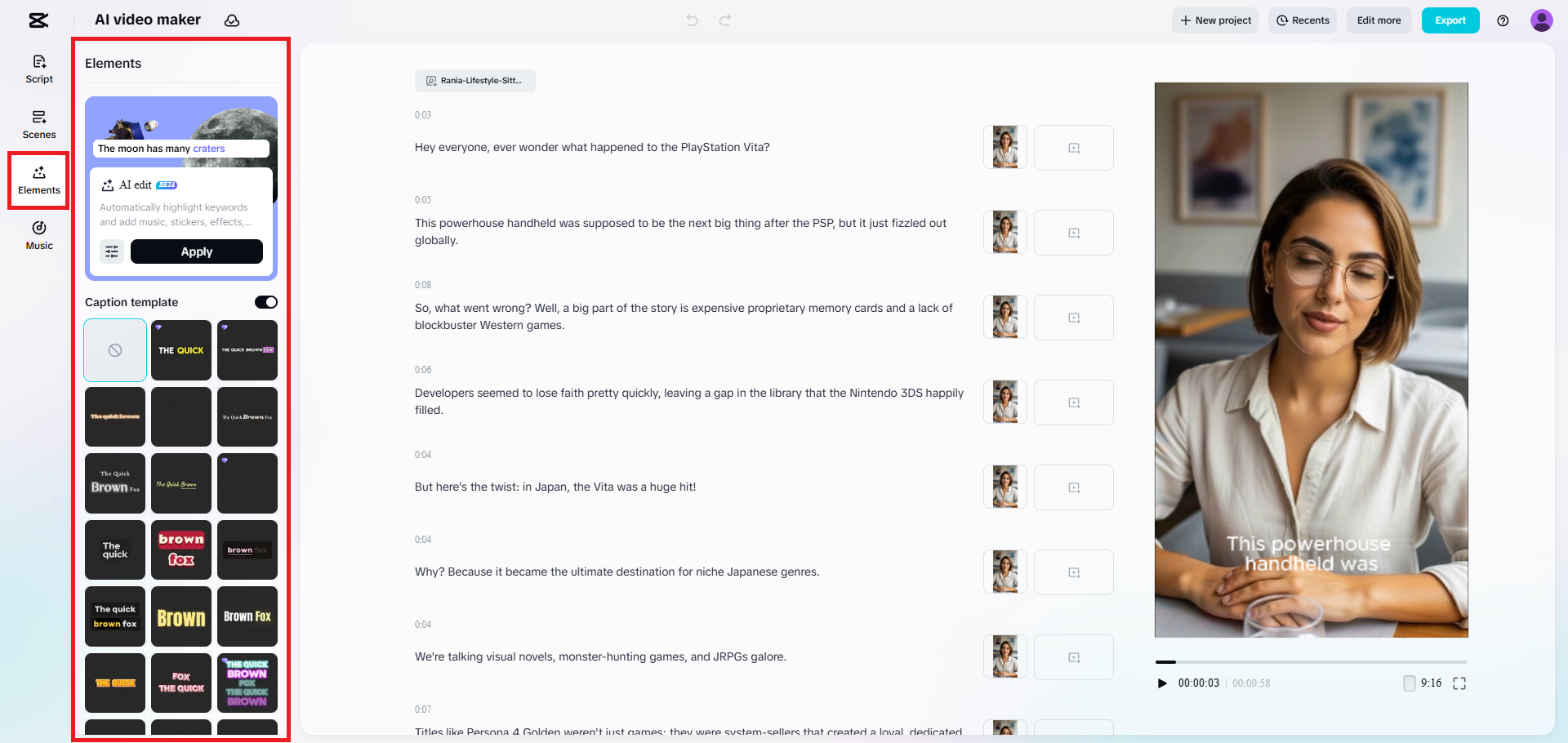 Edit your caption template
