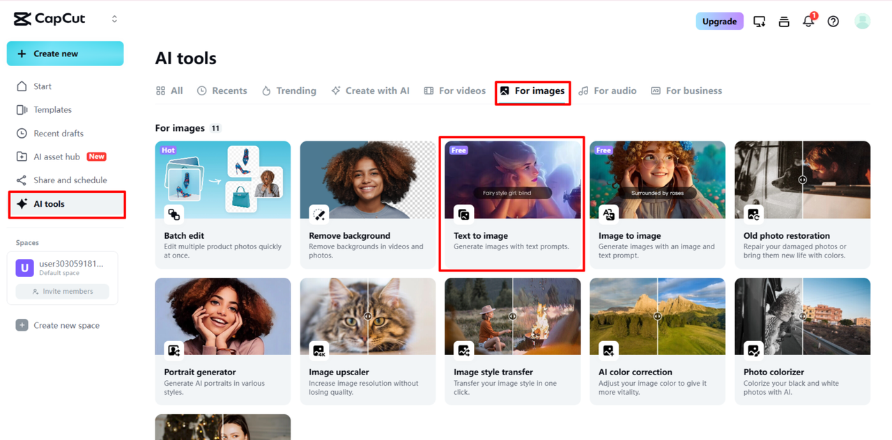 Abrindo o gerador de imagens de IA do CapCut Web