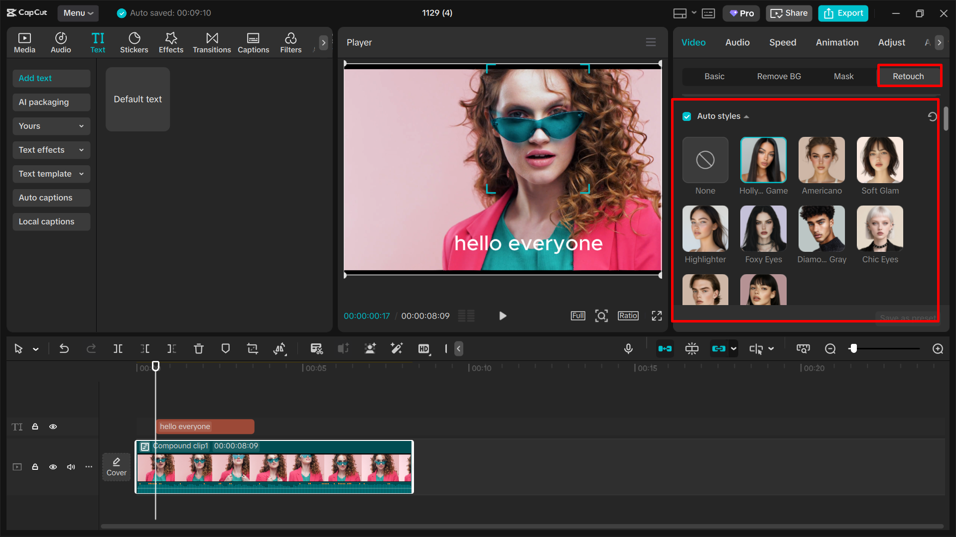 Face retouching tool in CapCut