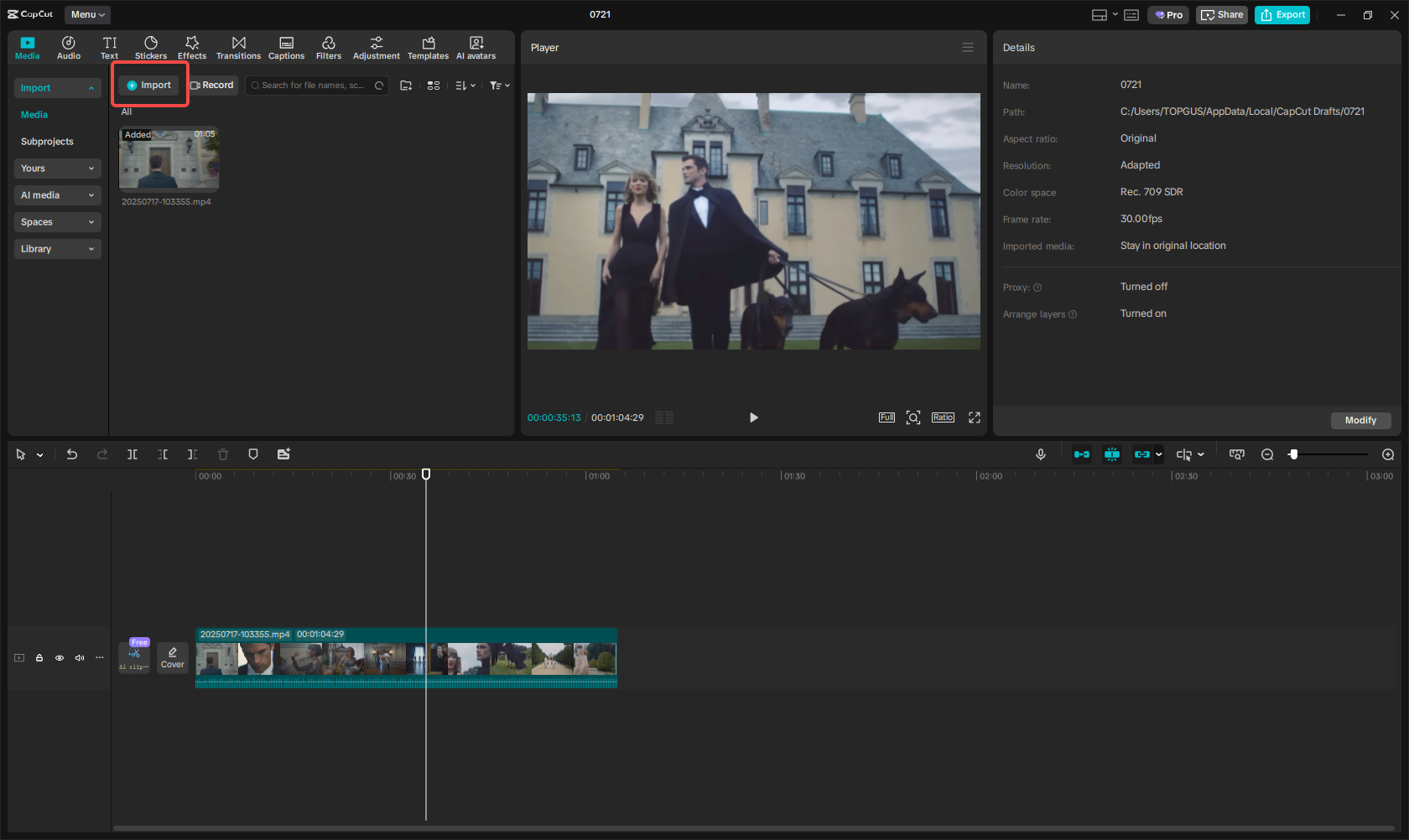 Import media files to CapCut
