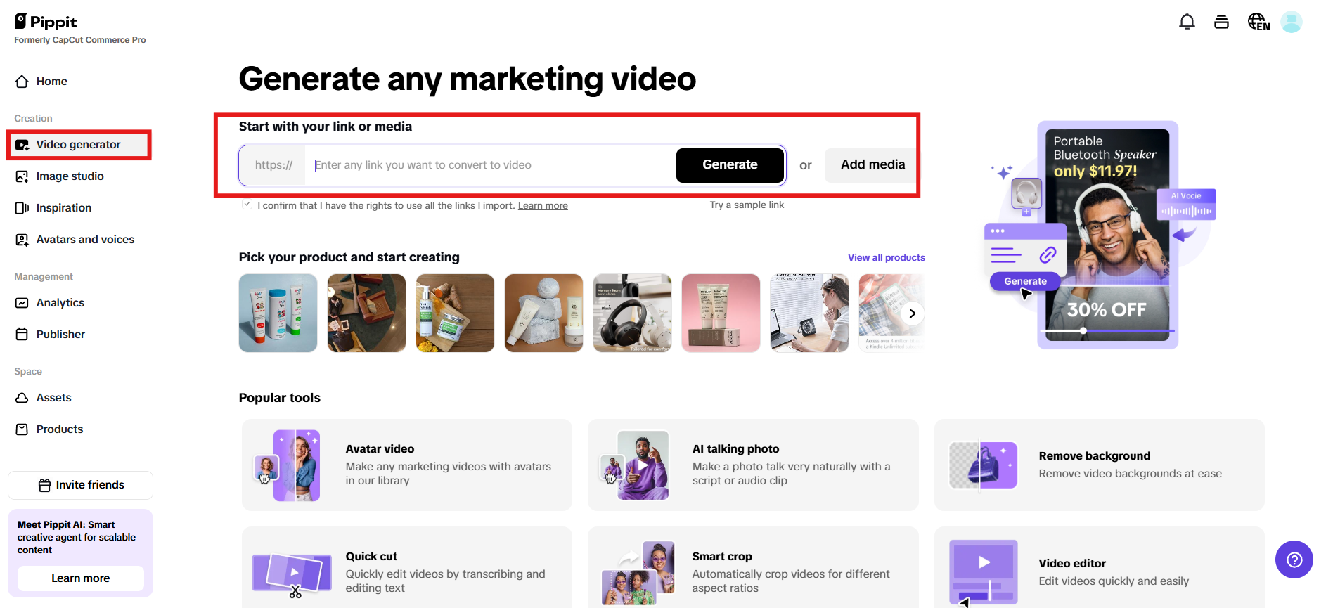 Produktlink oder Medien eingeben