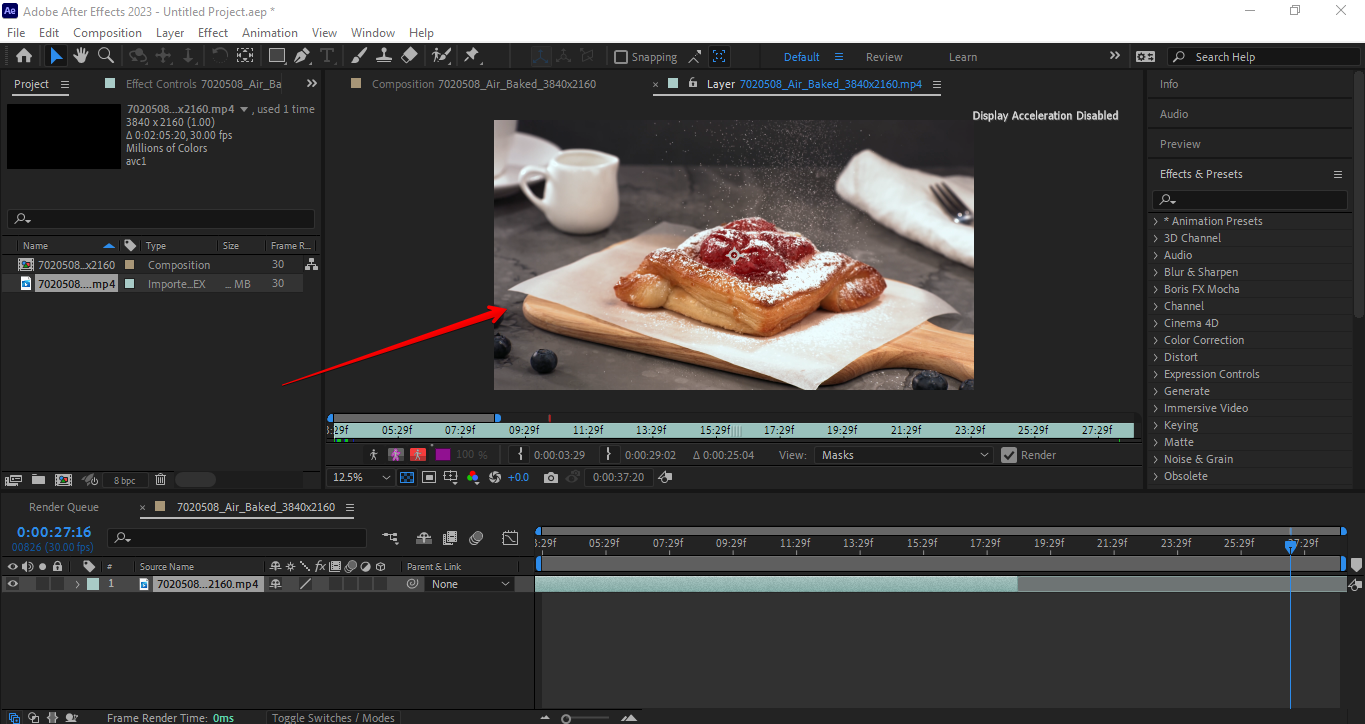 Inserindo o vídeo na composição