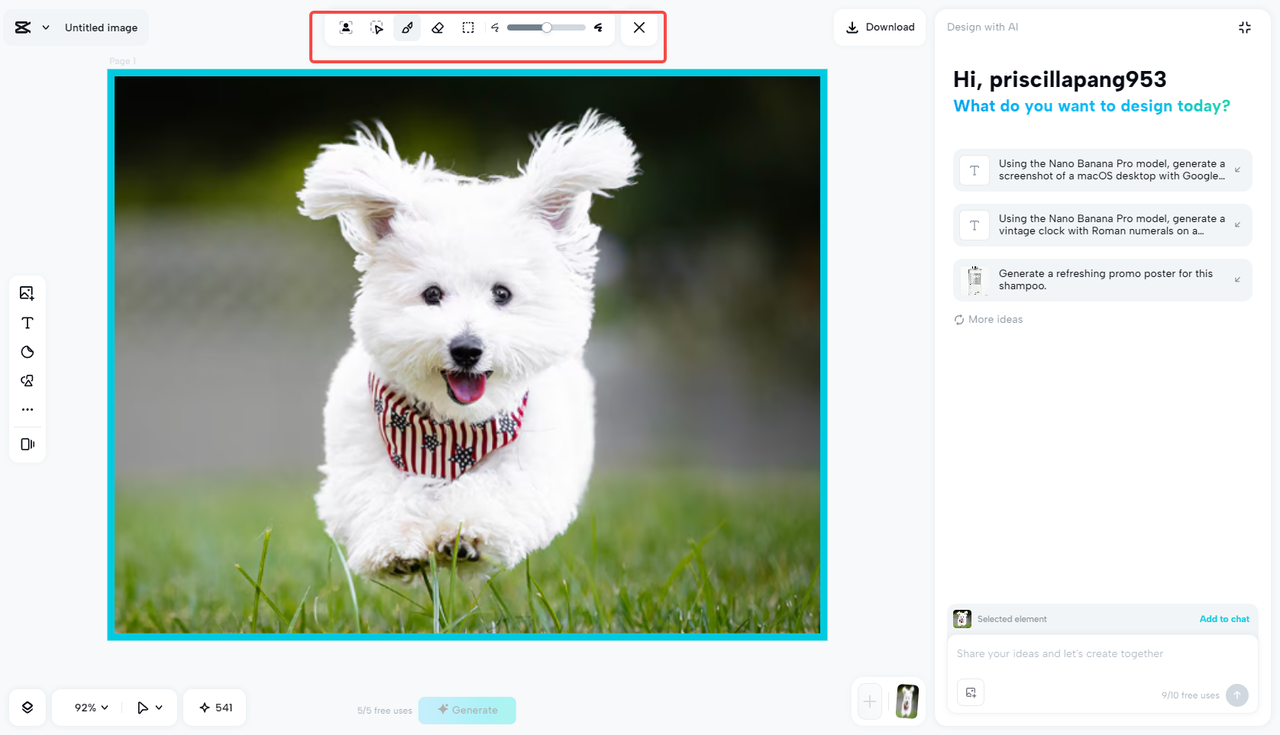 Customize the size of the brush or eraser