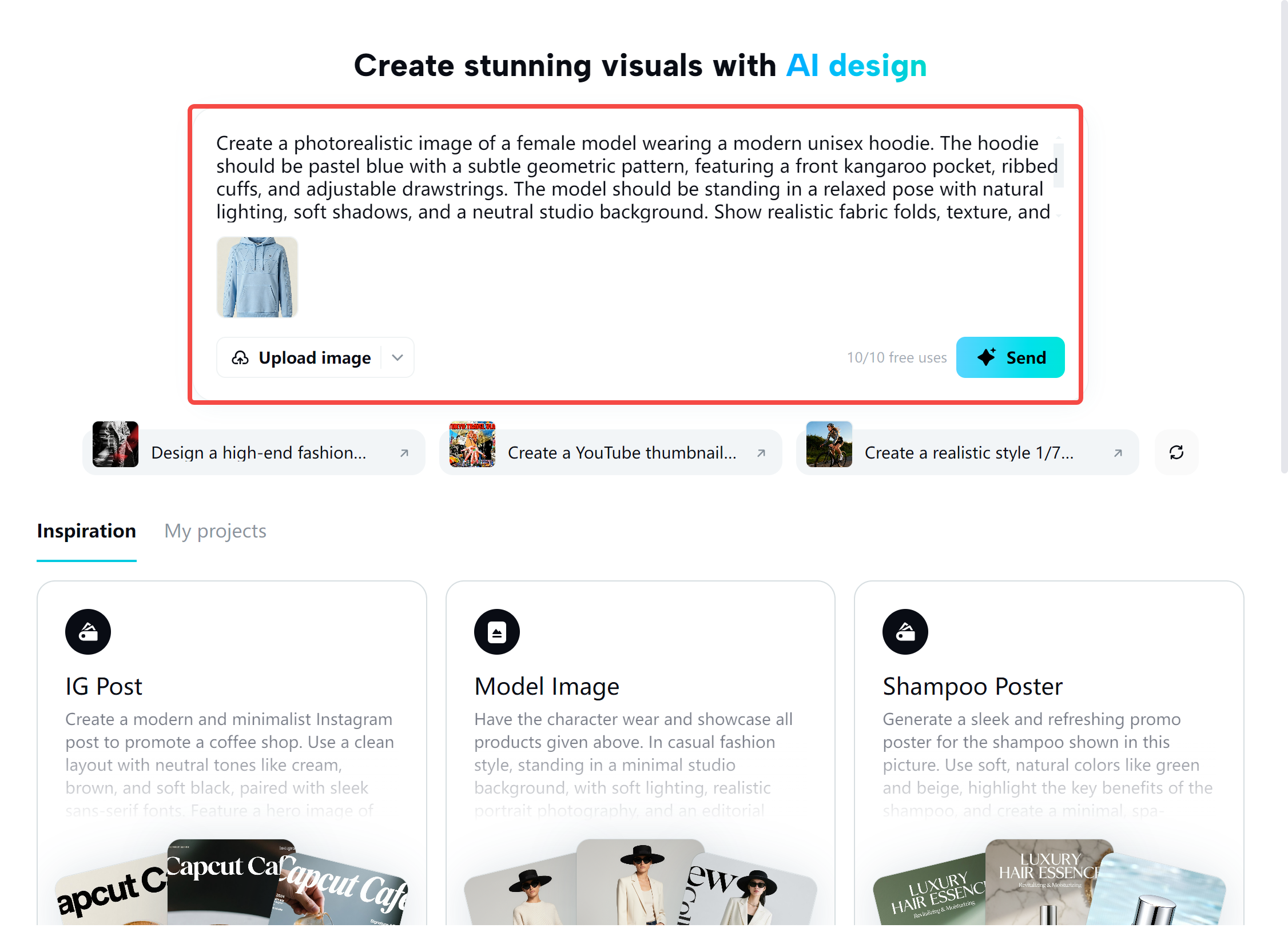 Trying on clothes by uploading model images in CapCut