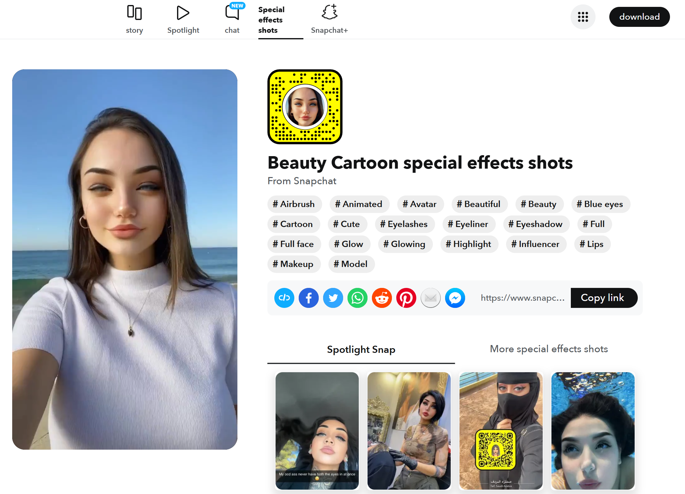 Snapchat face filters to download: Beauty Cartoon Lense