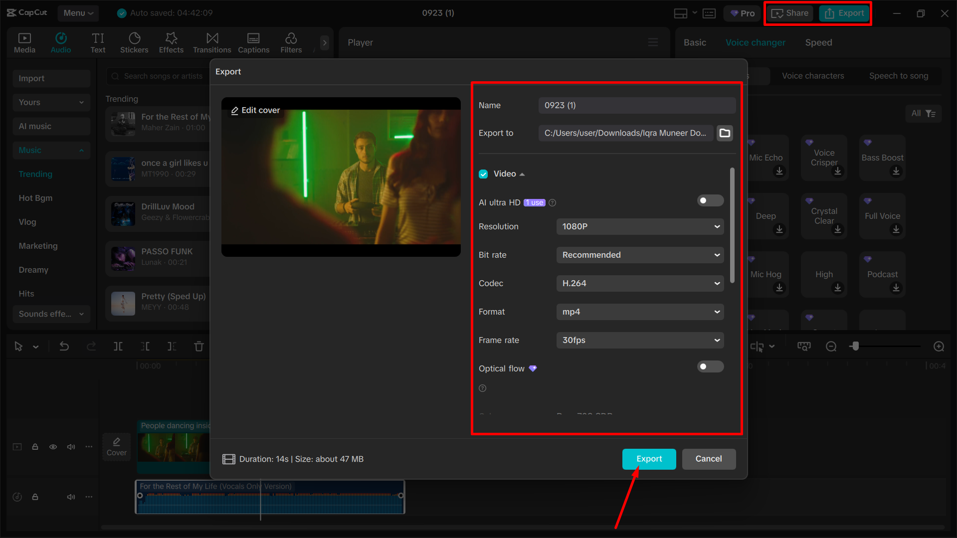 Exporting the video from the CapCut desktop video editor