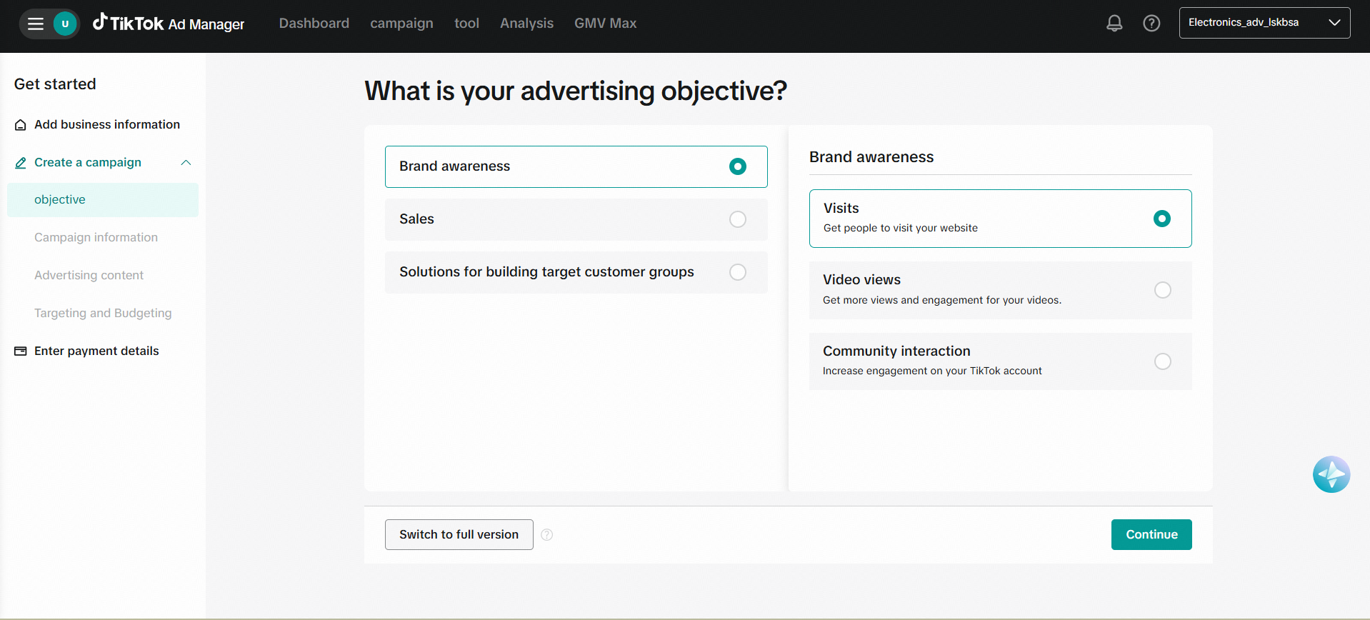 Create new campaign