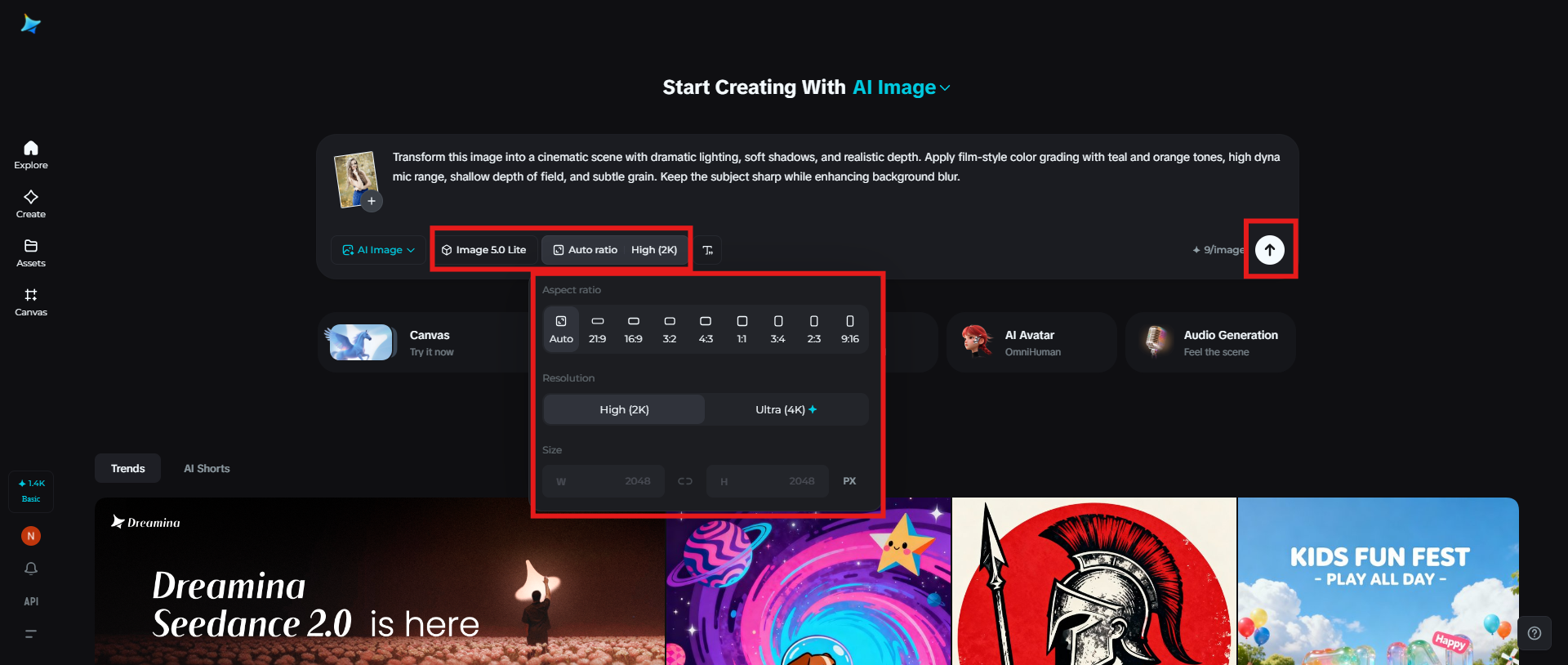 Select the image model and generate