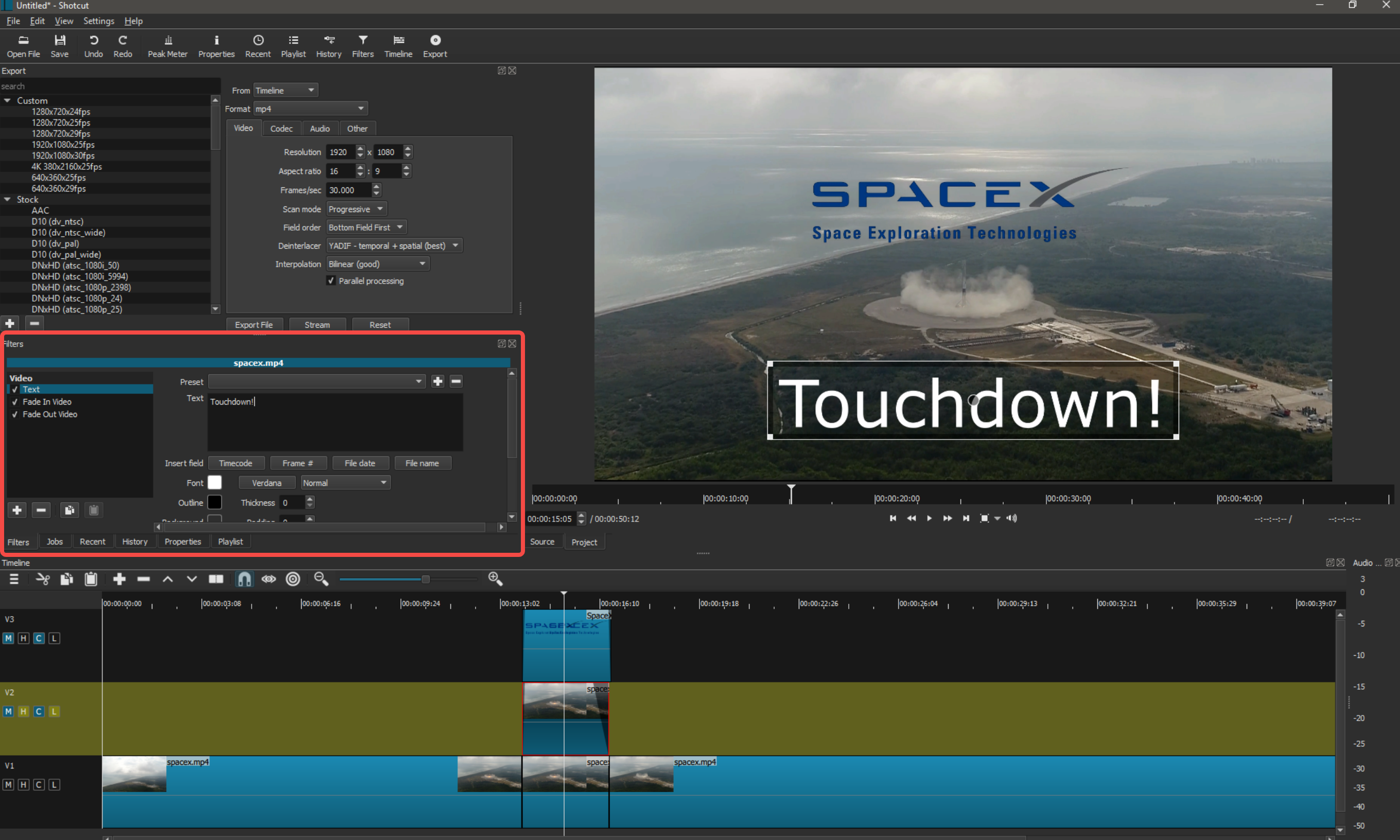 Showing how to add text to video in Shotcut