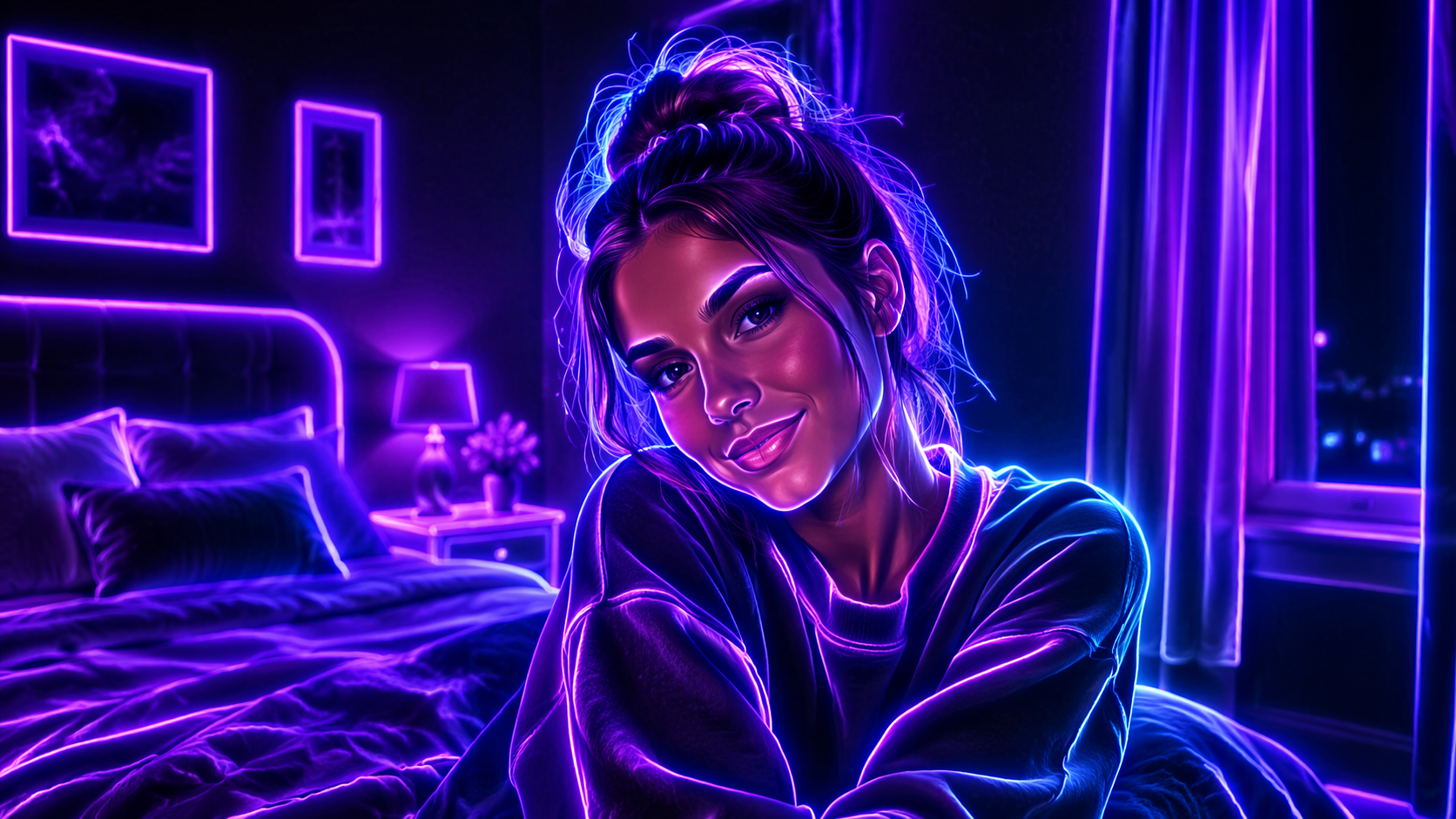 Dreamina AI Neonschild Filter Prompt Beispiel 6: Futuristische Sozialabdeckung