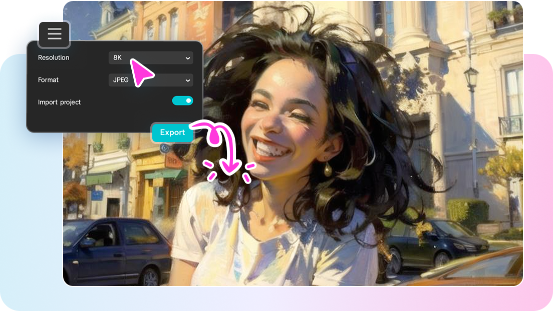 Exportați imagini transformate în AI în formate de înaltă rezoluție