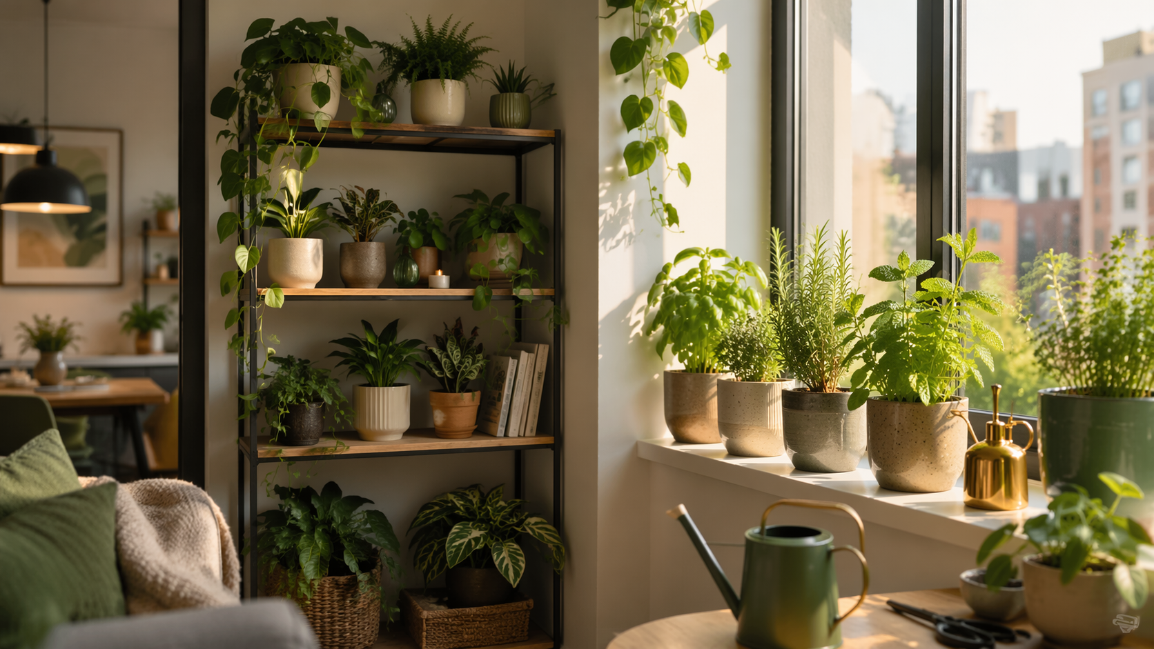 Dreamina giardinaggio idee prompt esempio 4: Sunny Indoor Plant Shelf