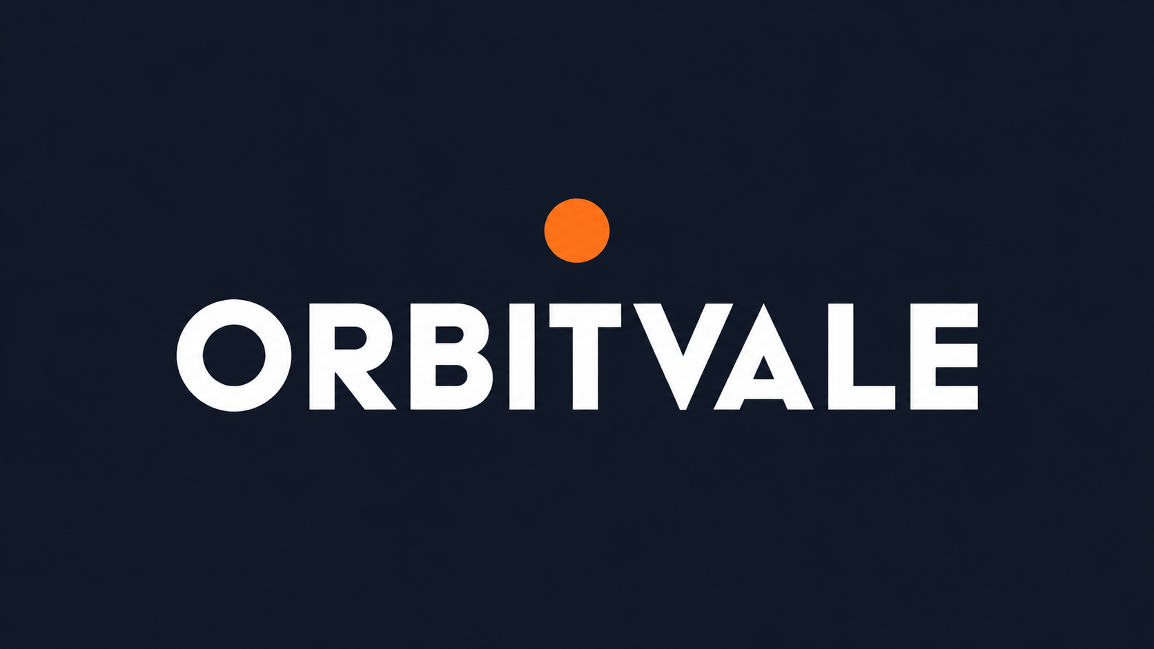 The original ORBITVALE test wordmark with white letters and an orange circle
