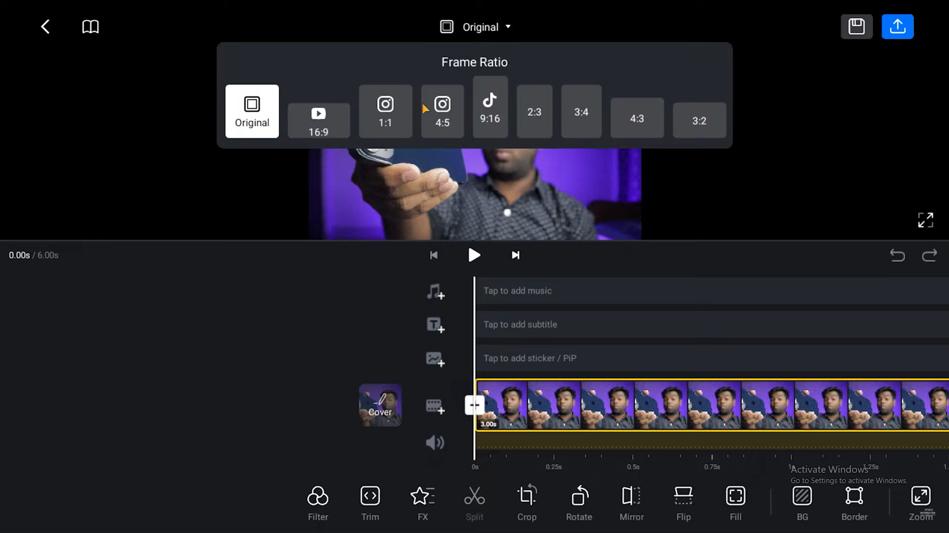 Videó szerkesztése a VN videószerkesztőben az Instagram tárcsákhoz