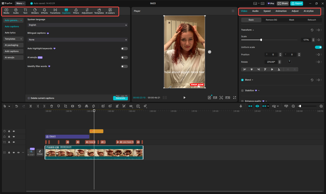 Edit video iklan Instagram anda