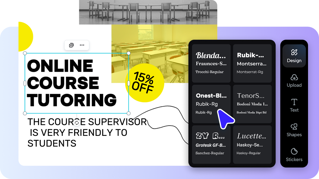 Diverse font styles & easy editing tools