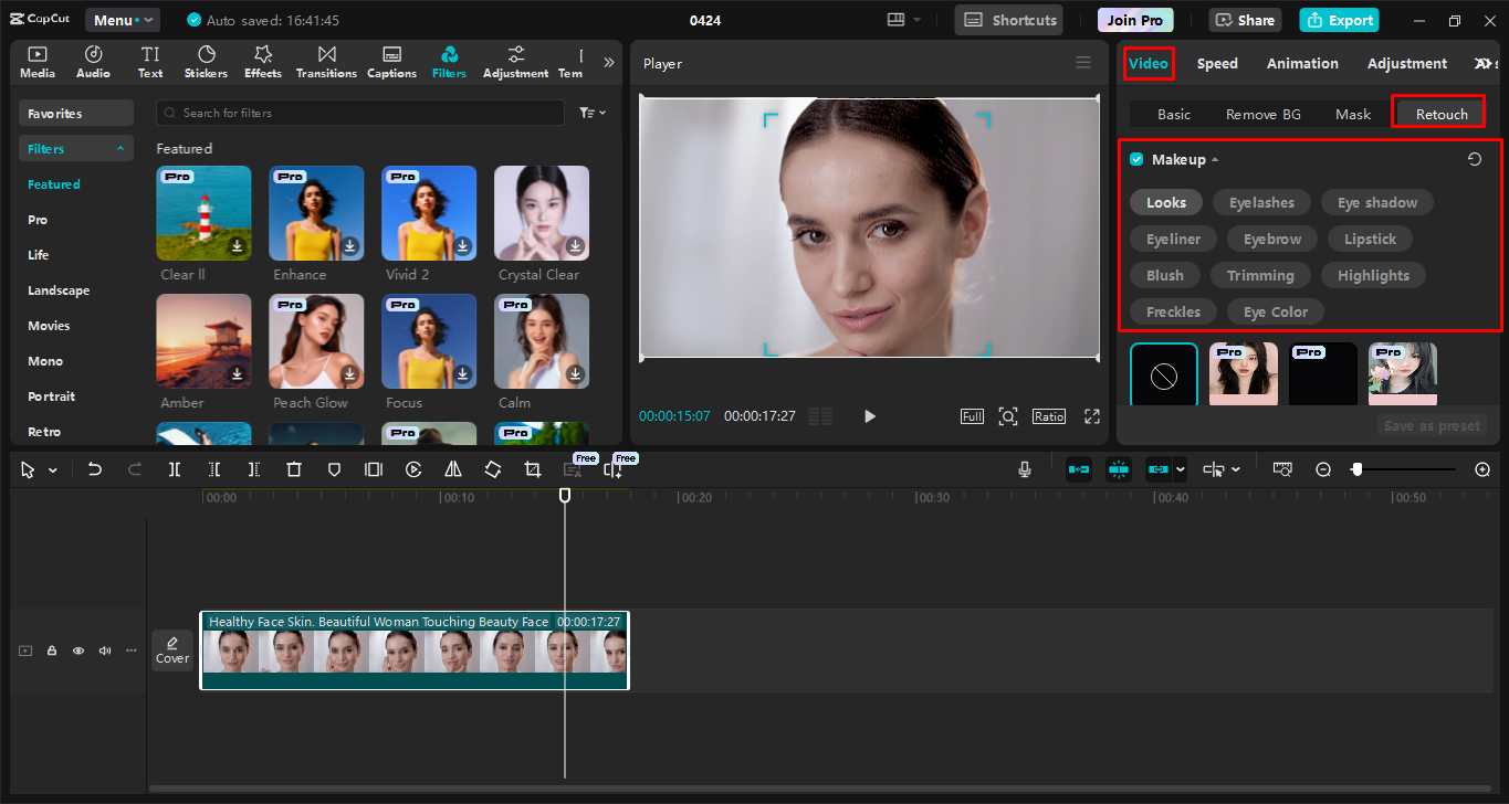 Utilizzo di strumenti ed effetti AI per il trucco nell' CapCut editor video desktop