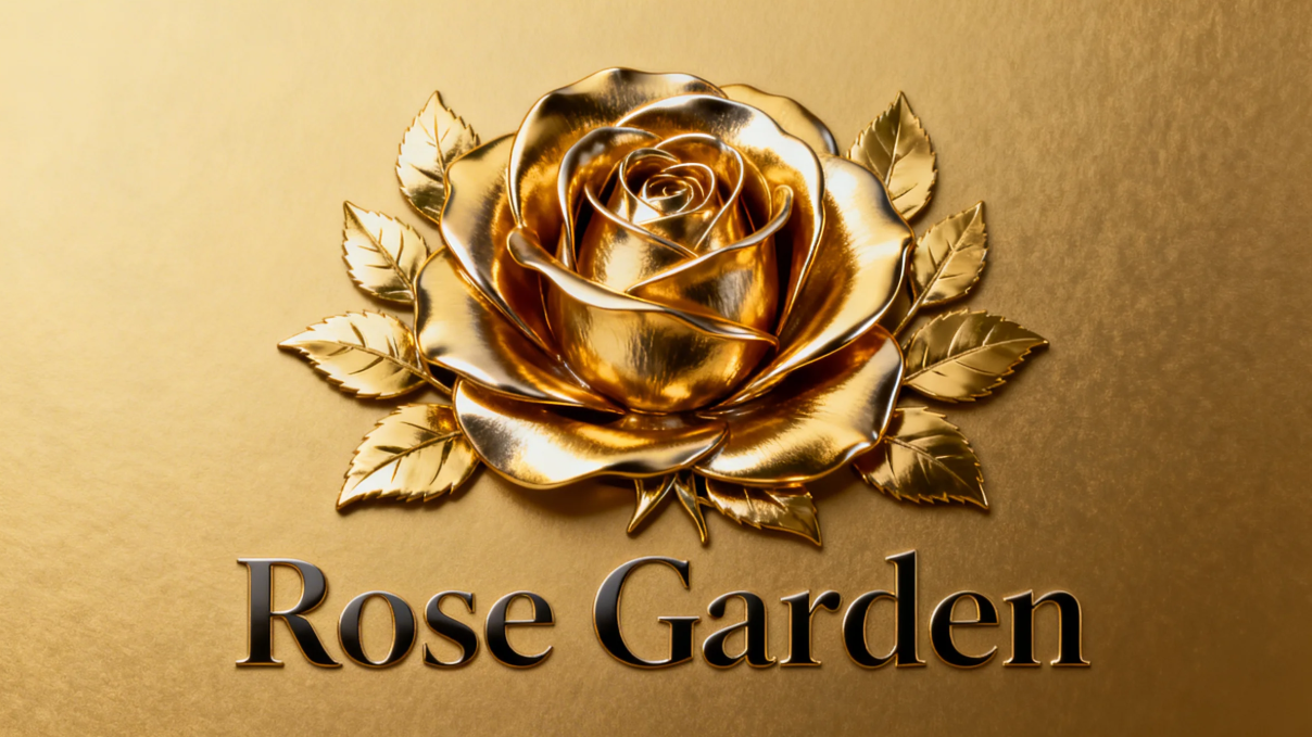金属的な花弁を持つ高級ゴールドローズロゴ