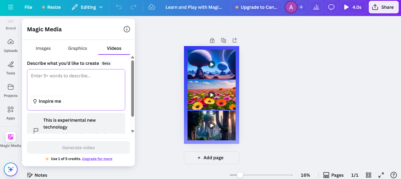 Generador de videos animados de Canva