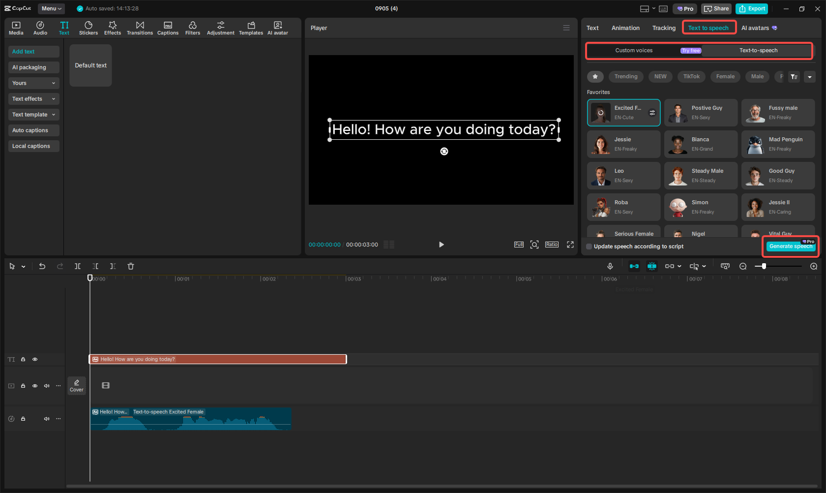 Generate an AI voice with a voice character