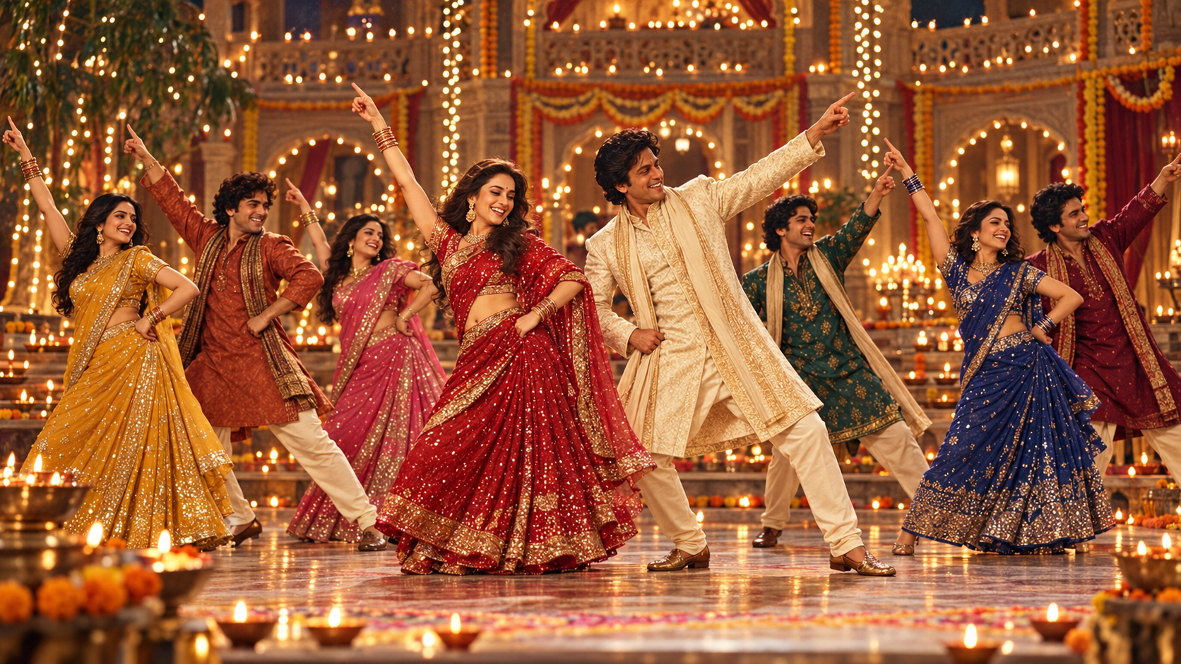 Invitations rétro de Bollywood Diwali : Danse d'ensemble dans la cour