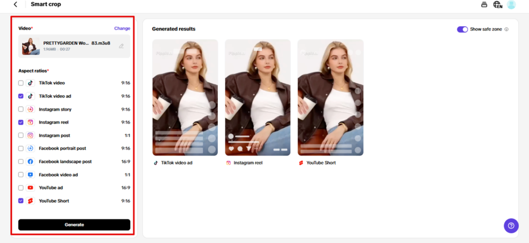 Video resizer in Pippit