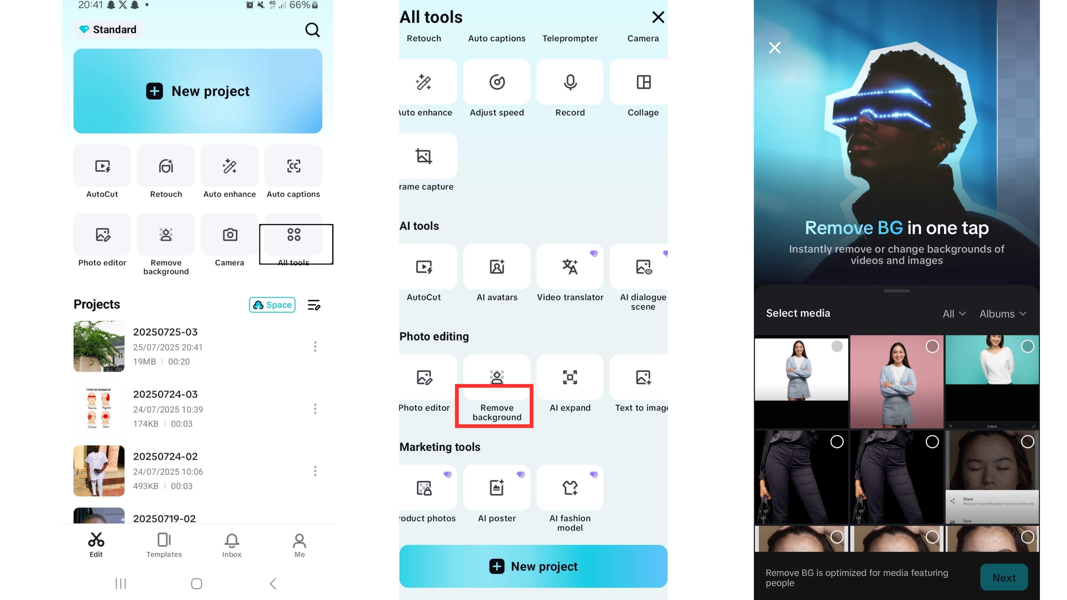 Görüntüleri düzenle Android - Arka planı kaldır - Fotoğrafınızı yükleyin