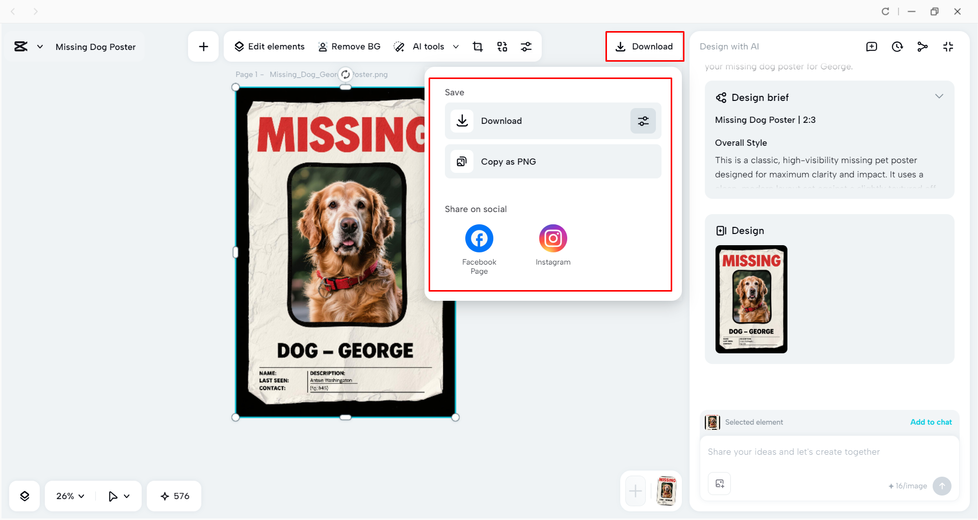 Exporting the poster from the CapCut desktop video editor