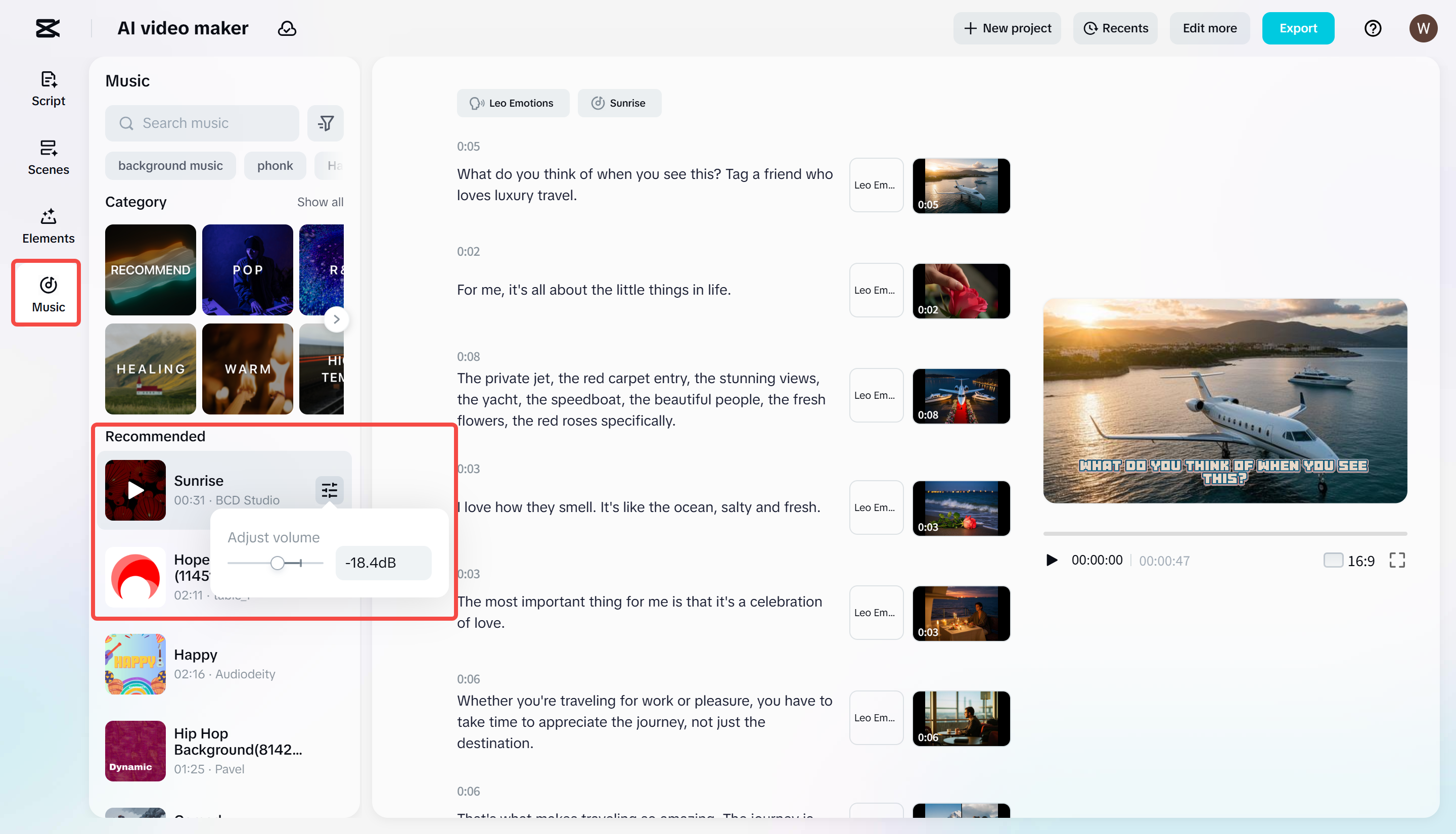 Adding background music to video with CapCut Web
