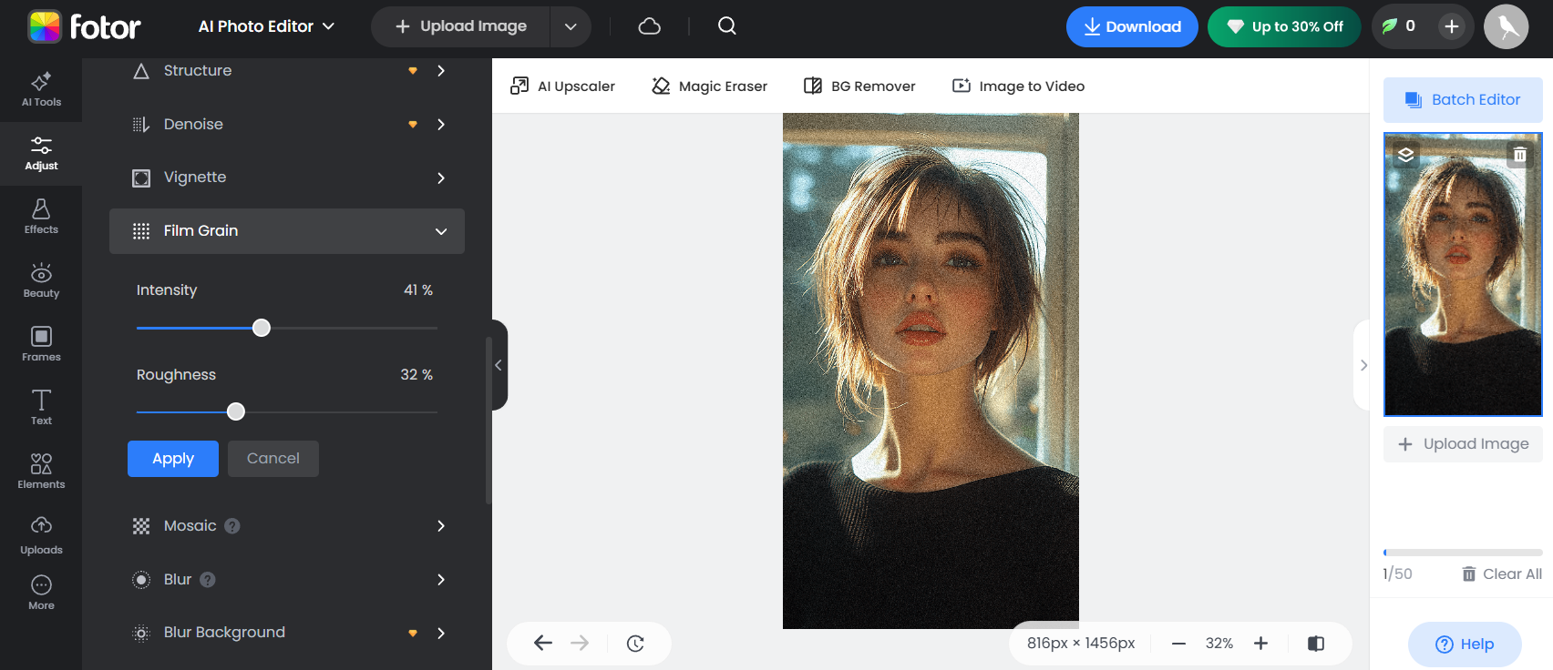 Fotor noise filter interface