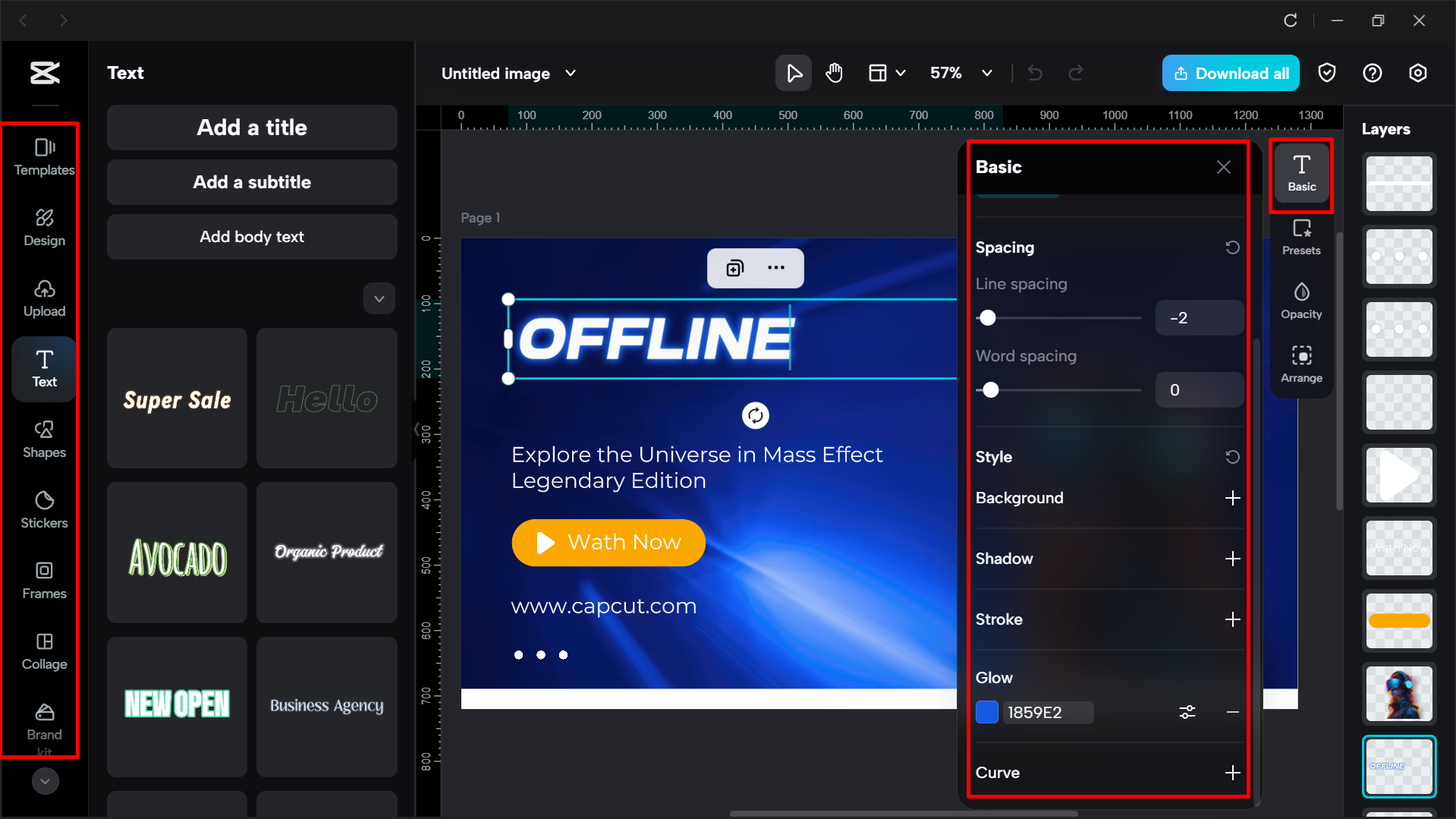 Editing the Twitch banner template in the CapCut desktop video editor