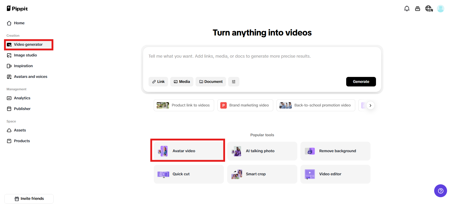 Select "AI avatar video"