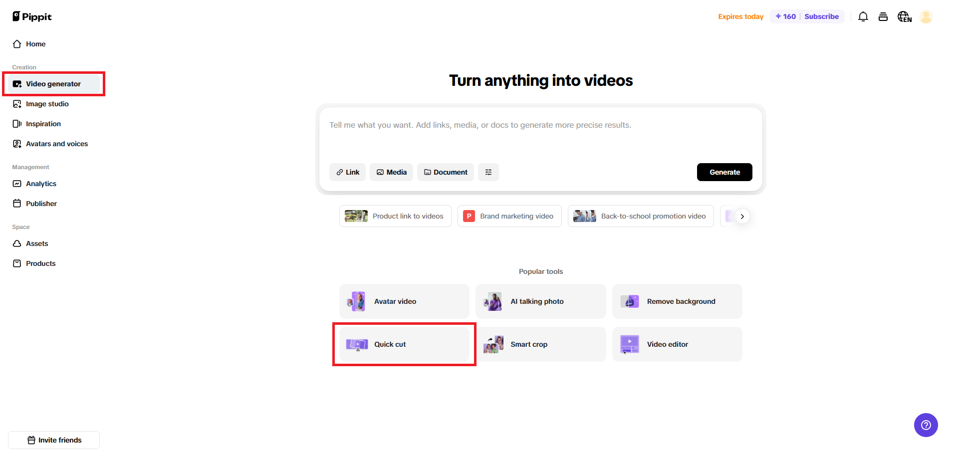 Select the quick cut option