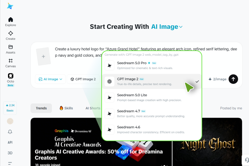 Choose a model, settings, and generate