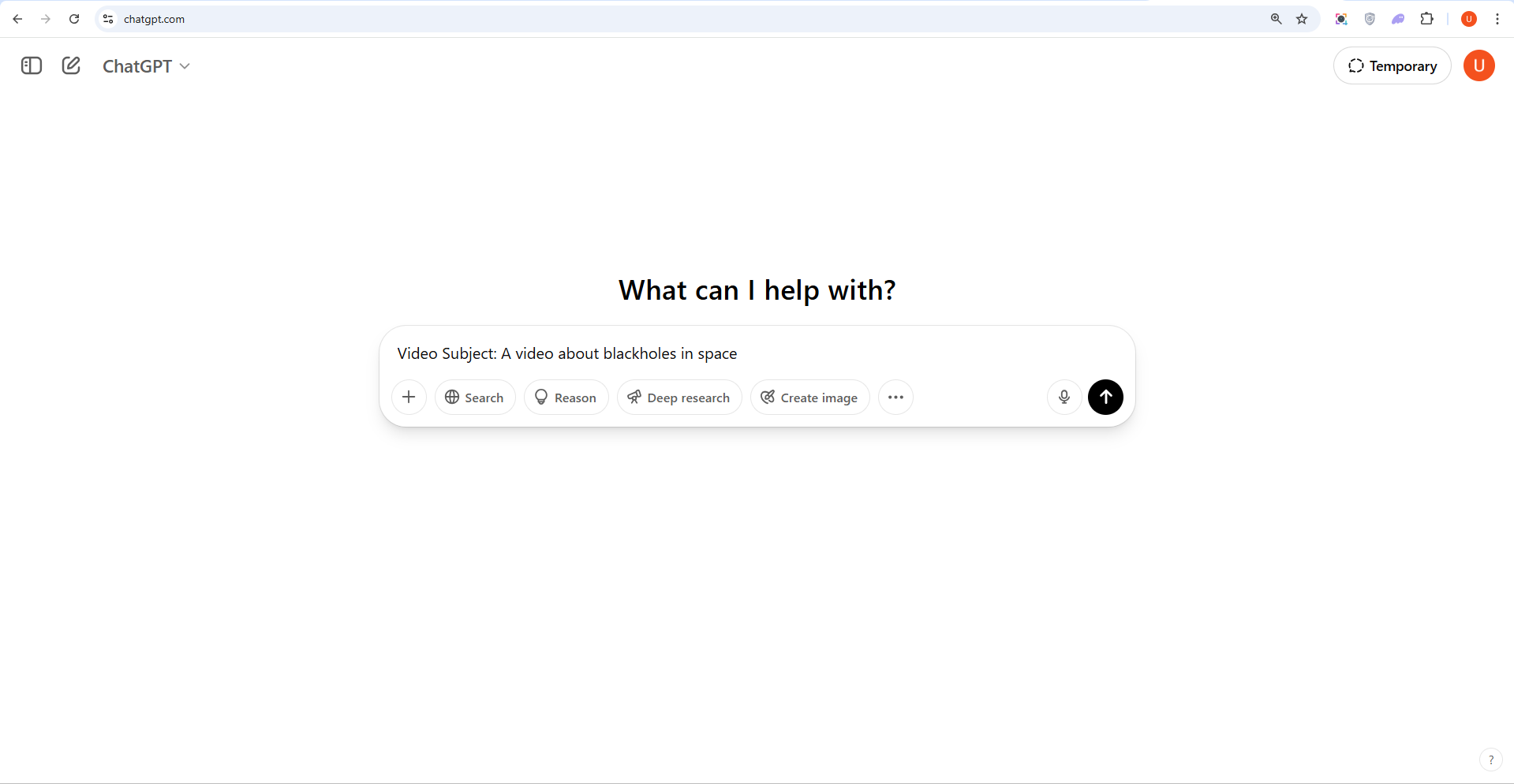 Definindo um tópico de vídeo para criar visuais com IA