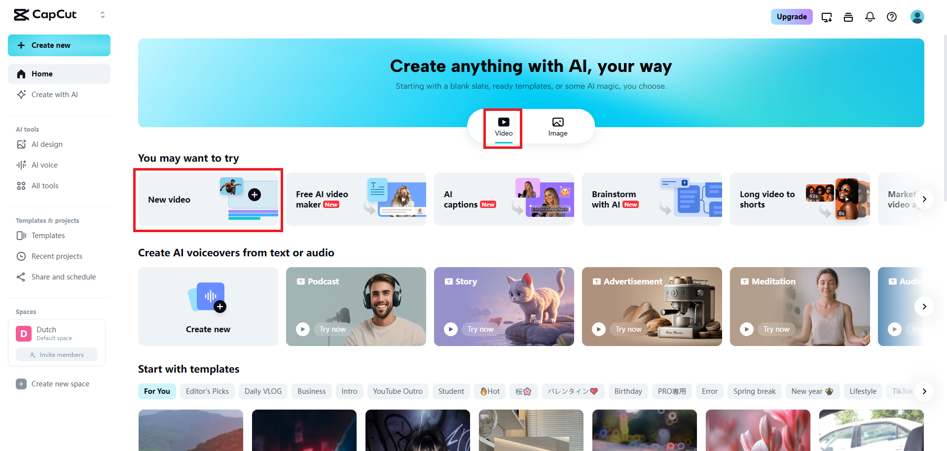 Select the new video option
