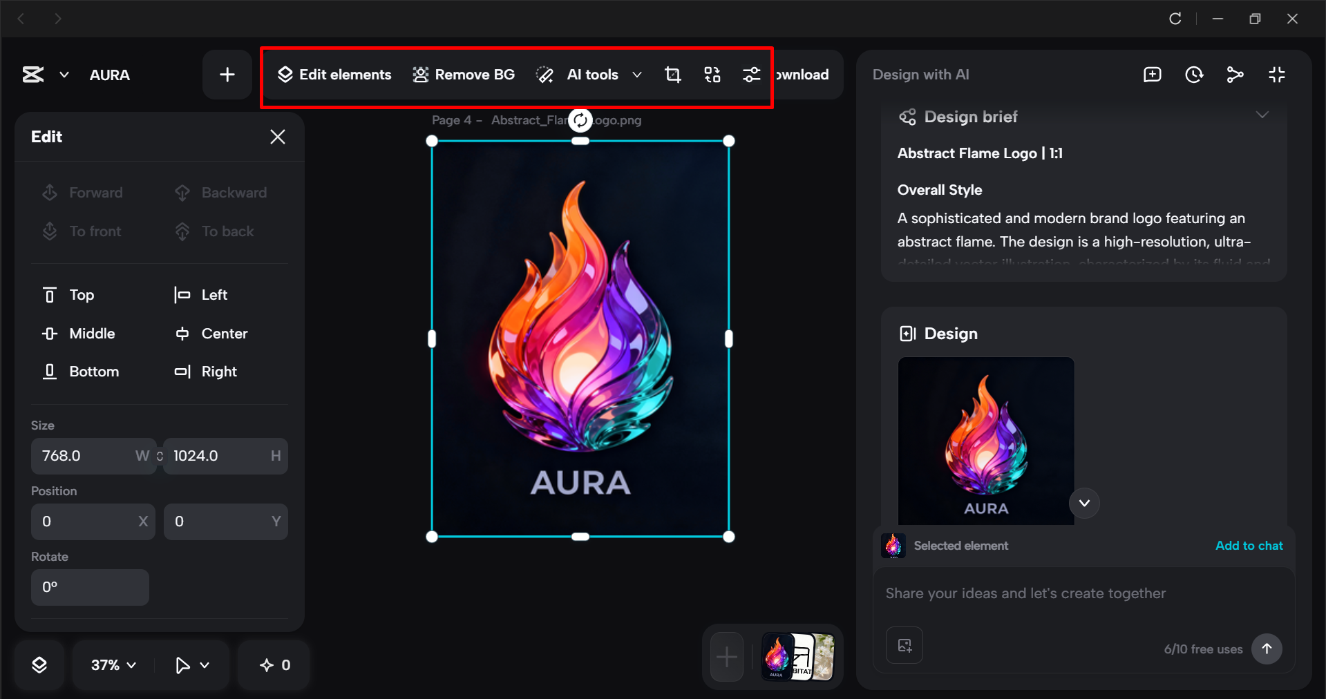Editing logo in the CapCut desktop video editor