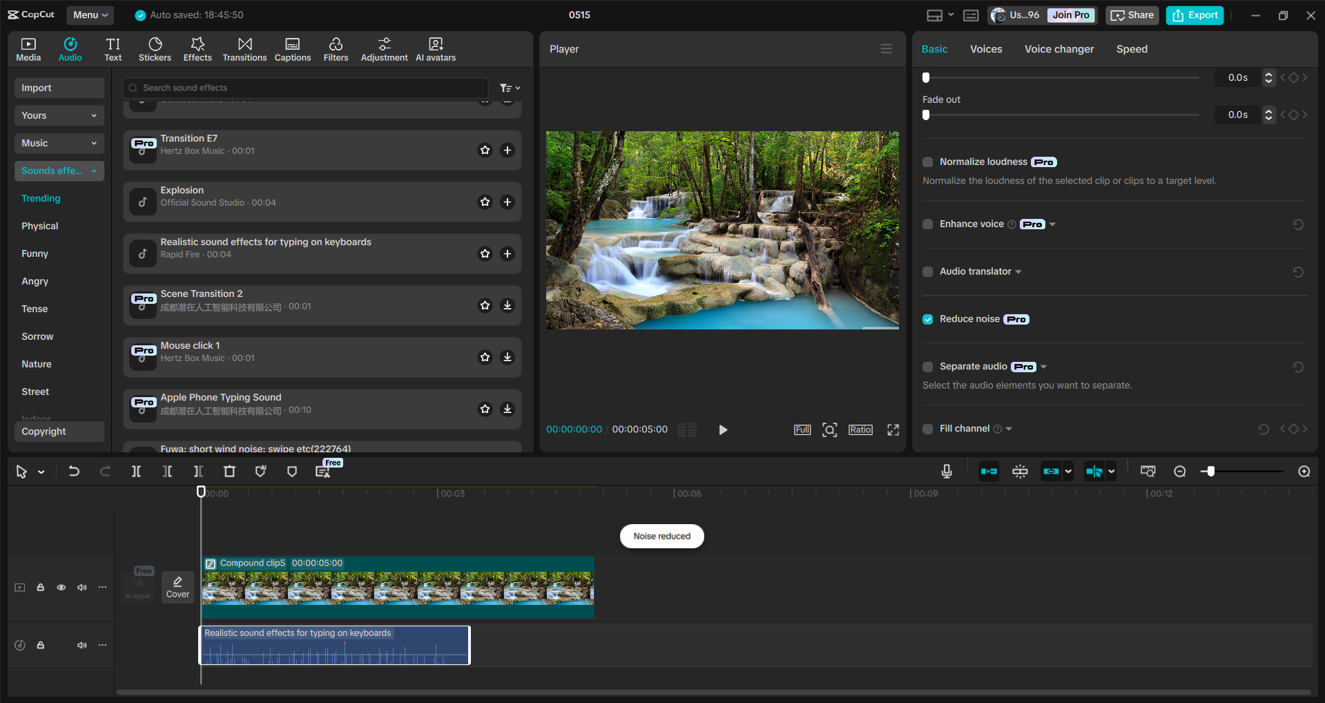 Interface of the CapCut desktop video editor - a quick way to add waterfall sound effects to videos