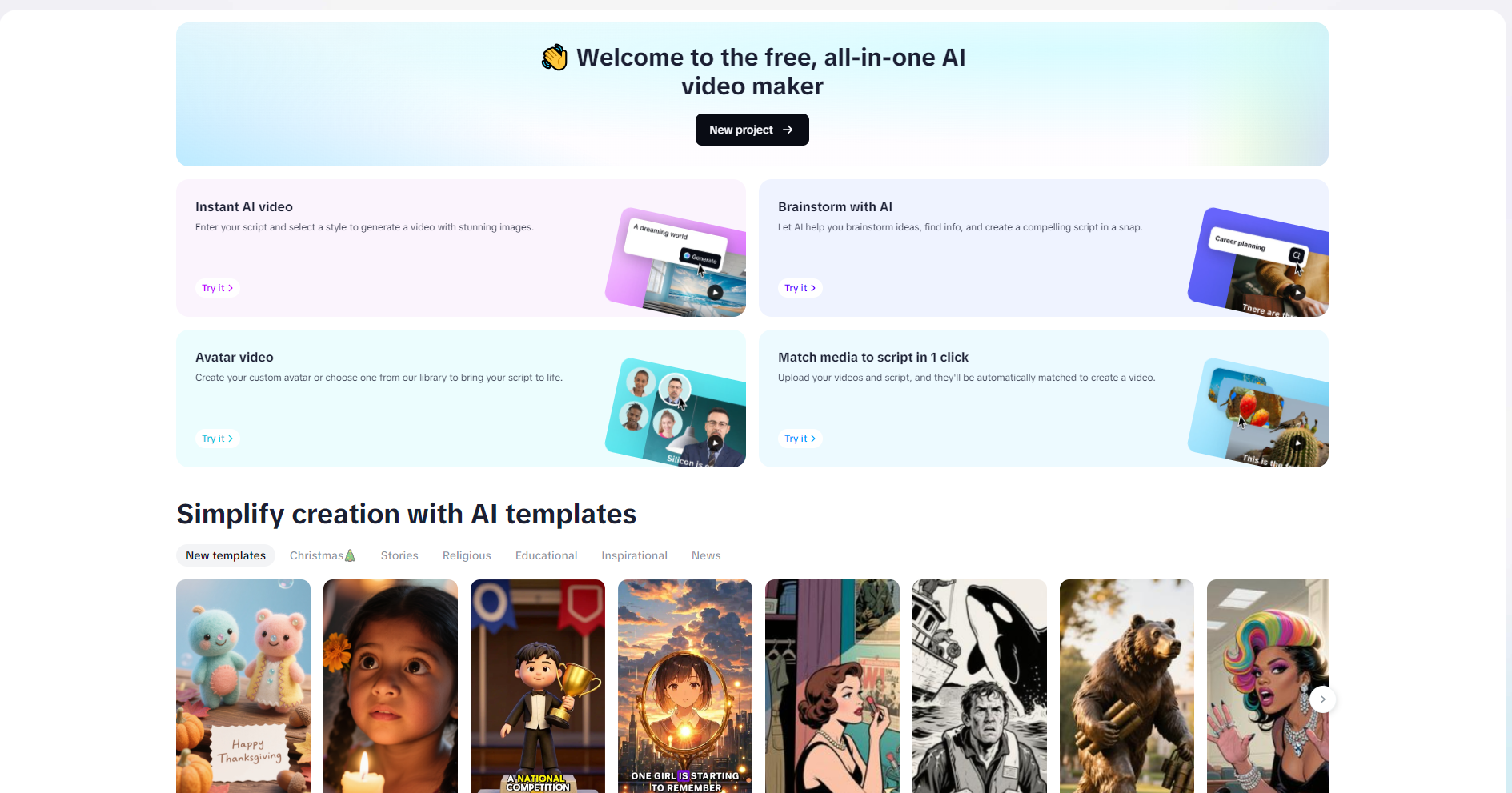 Generate a new project using the AI Video Maker