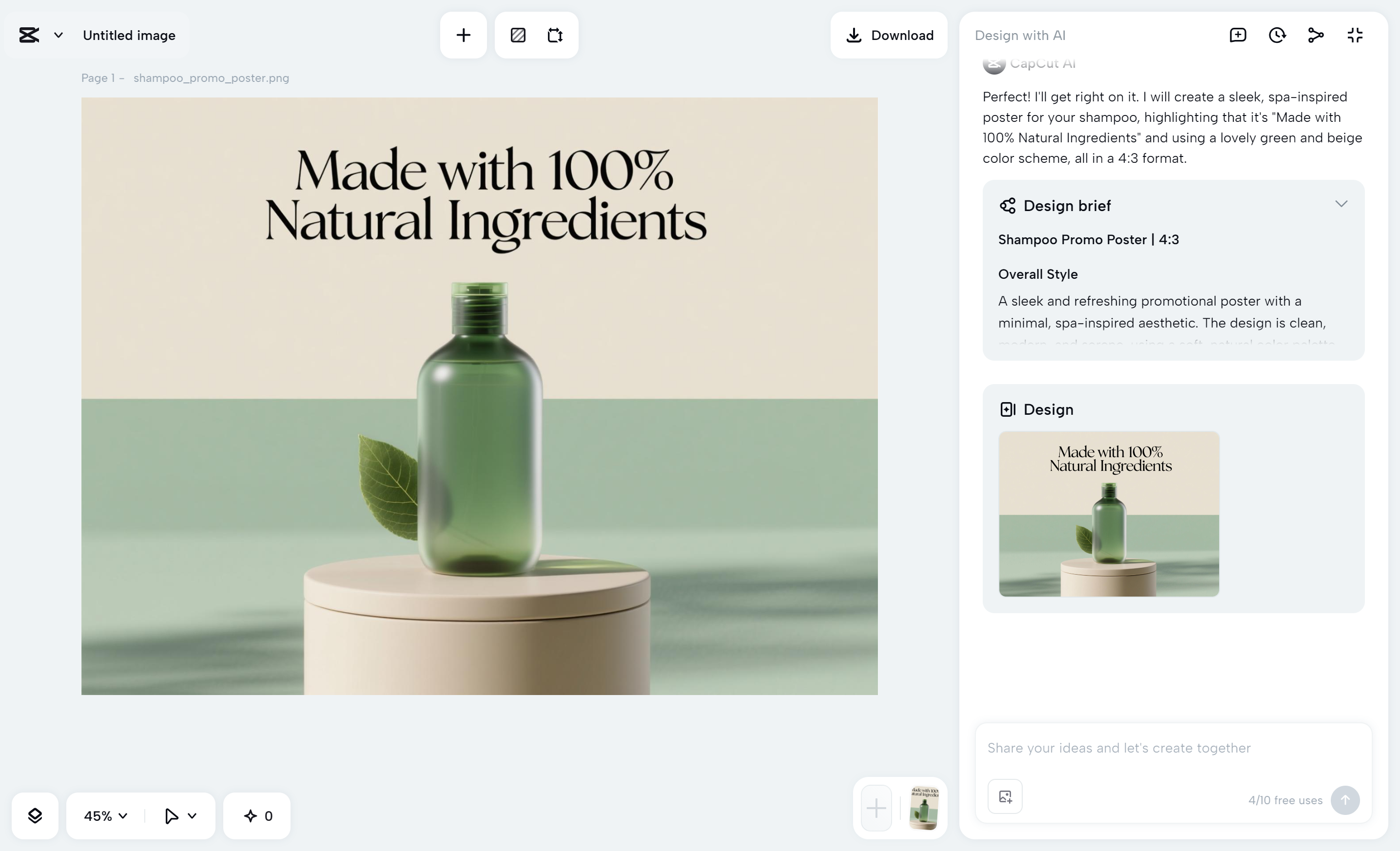 Interface of the CaCut desktop video editor - the best AI product background generator