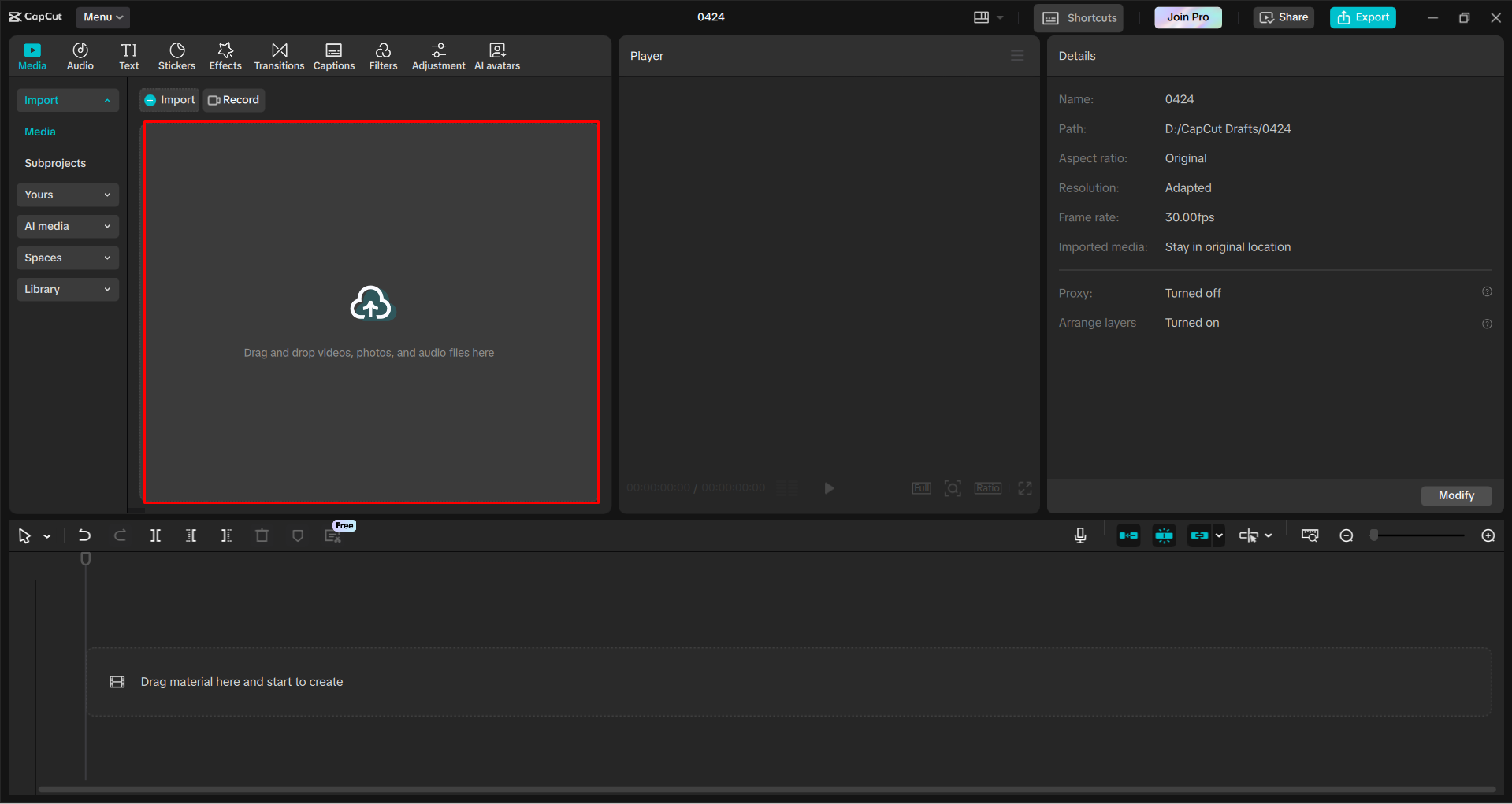 Importing a video into the CapCut desktop video editor