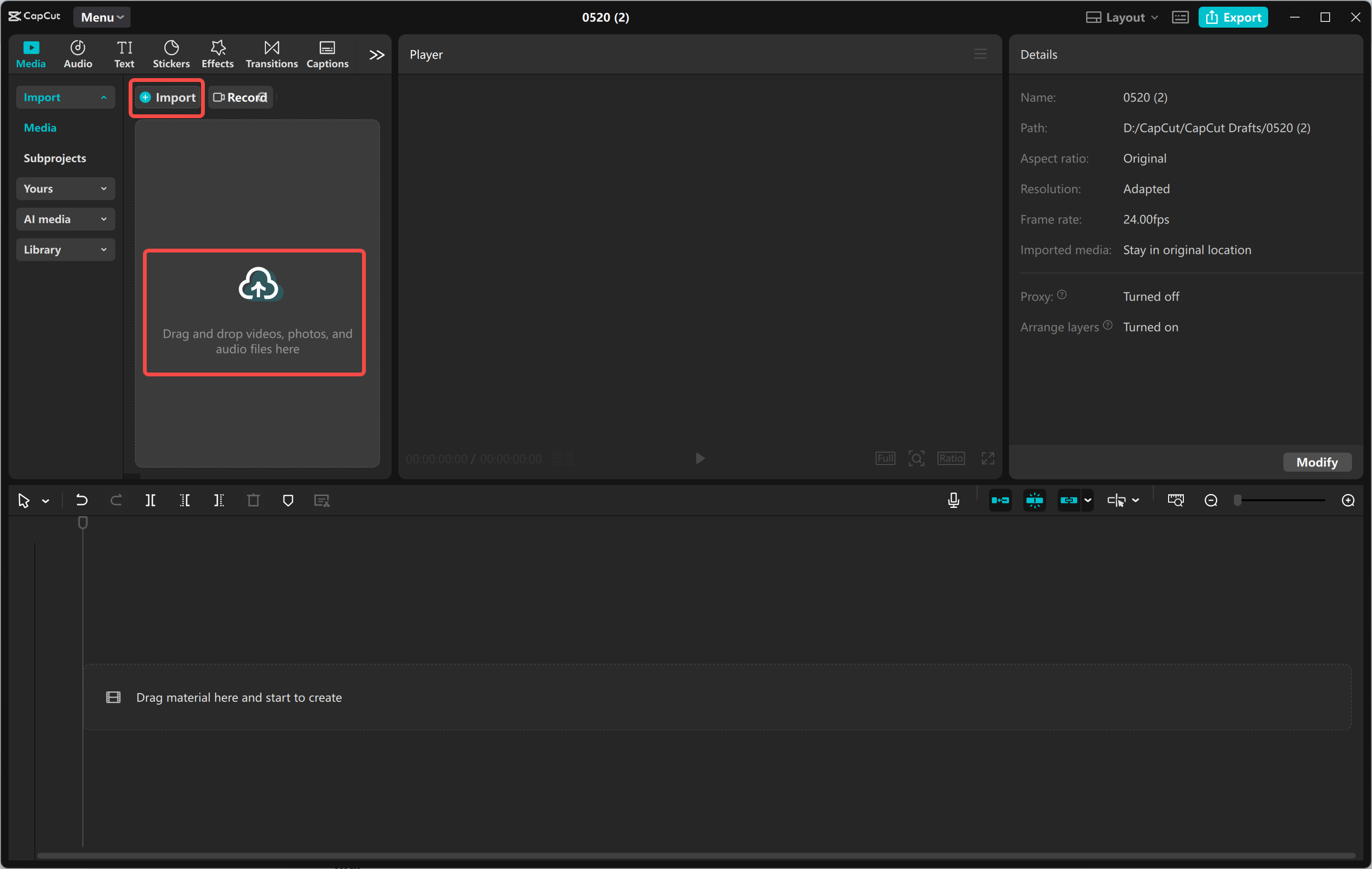 Starting the AI video maker in CapCut