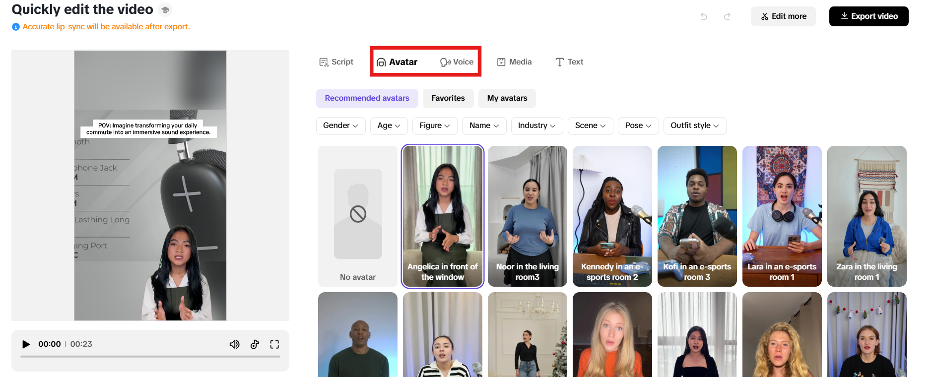 Avatars and voiceover
